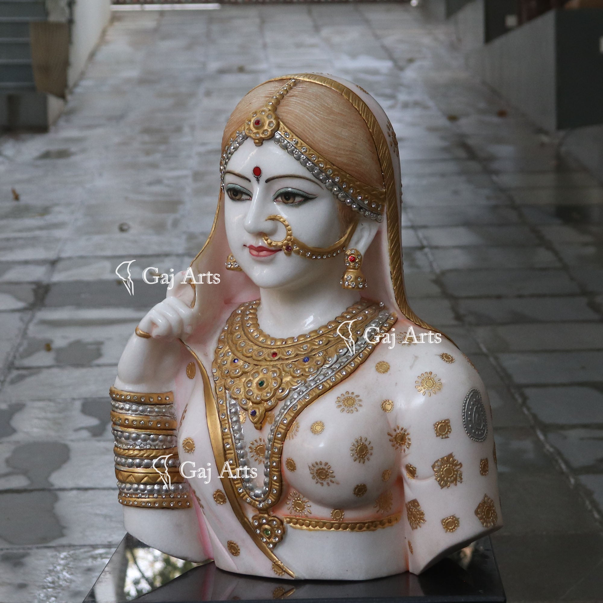 Super White Marble Bani Thani Lady Face Statue | 21 Inch