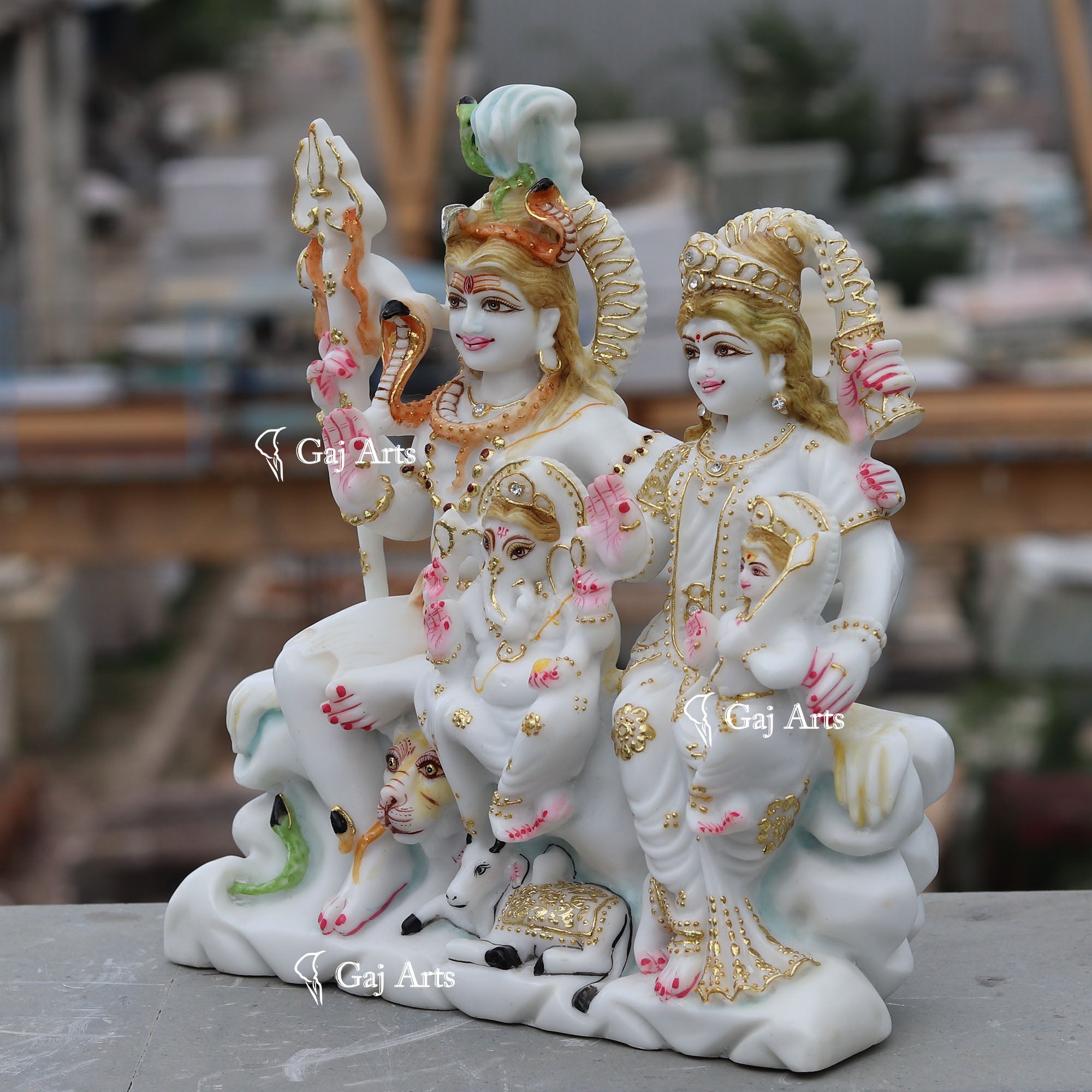 White Ethiopia Marble Shiv Parivar Statue | 12 Inch