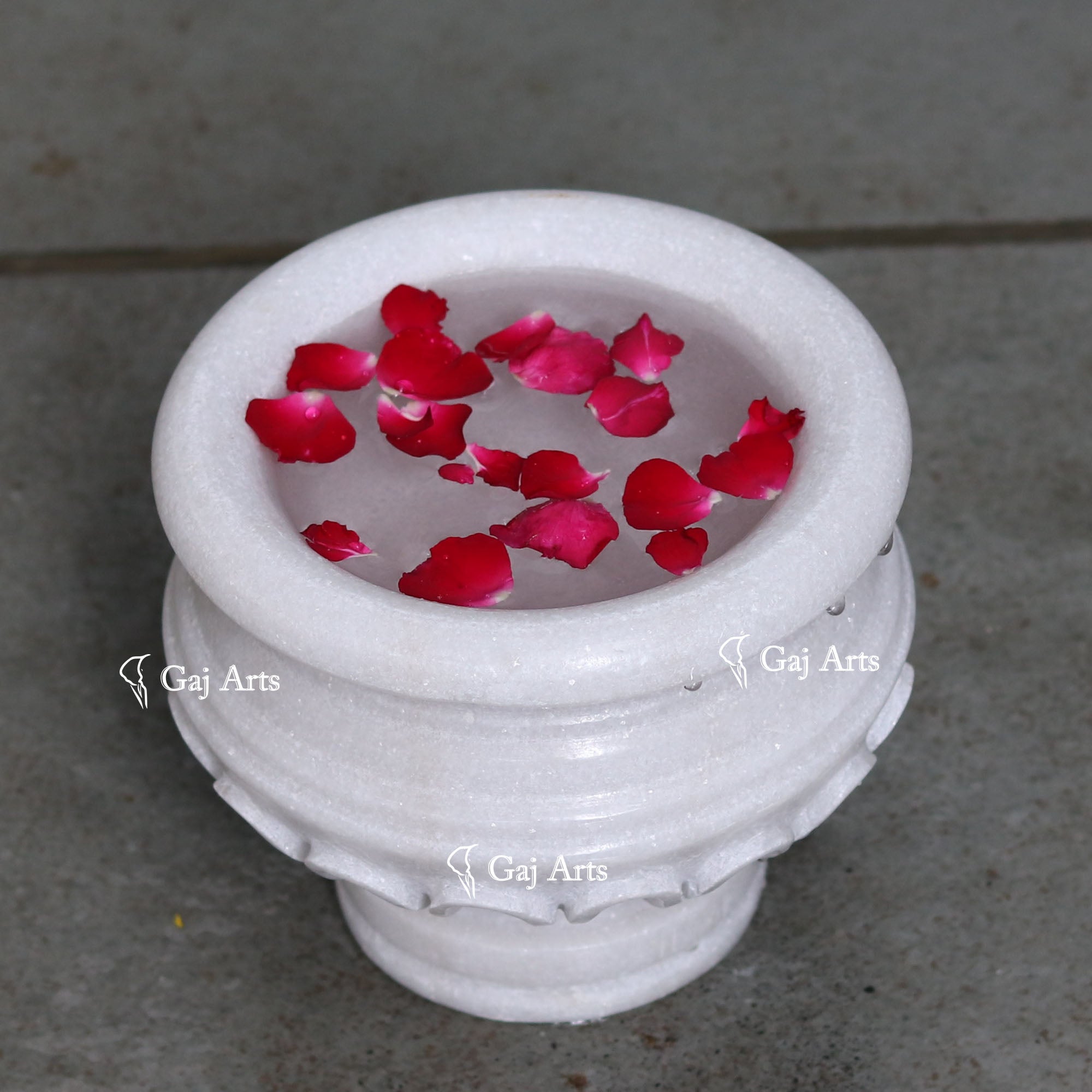 White Marble Artisan Flower Bowl | 7 Inch