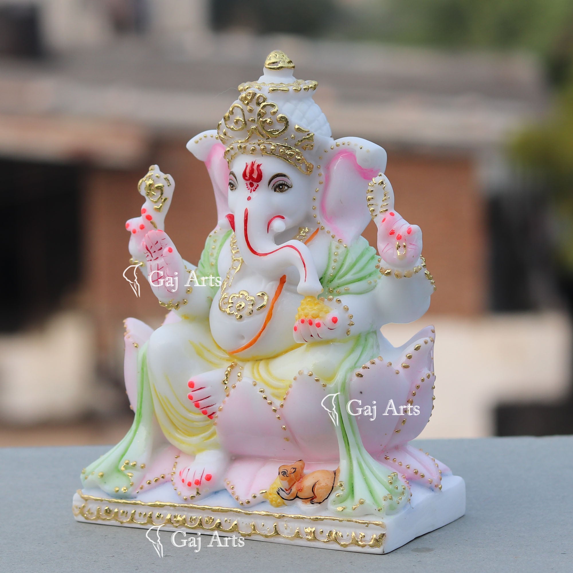 Hand Painted Marble Ganesh Murti | 7 Inch