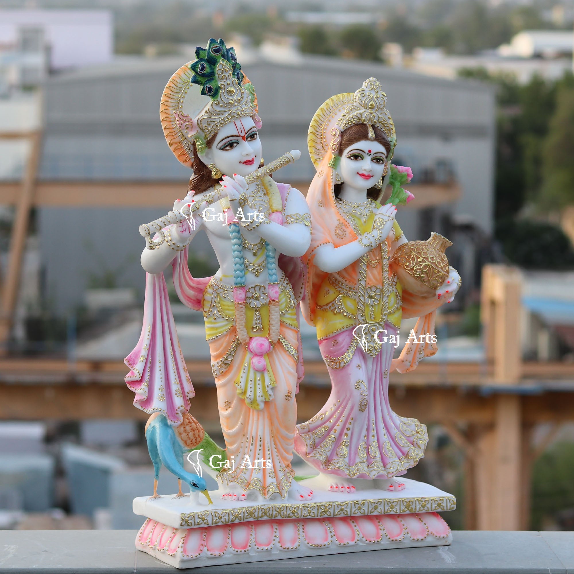White Marble Ethiopia Radha Krishna Jodi Idol | 27 Inch