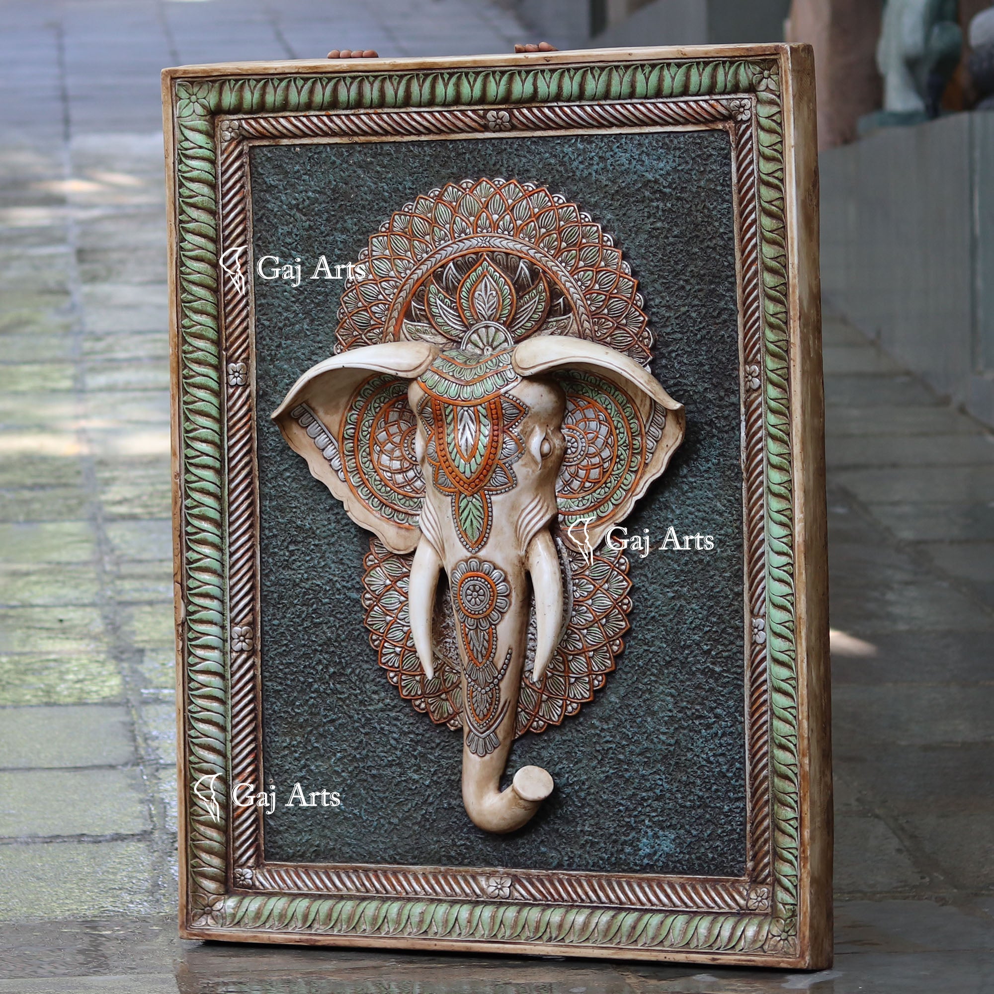 White Antique Finish  Elephant Face Wall Panel | 48 Inch