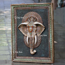 White Antique Finish  Elephant Face Wall Panel | 48 Inch
