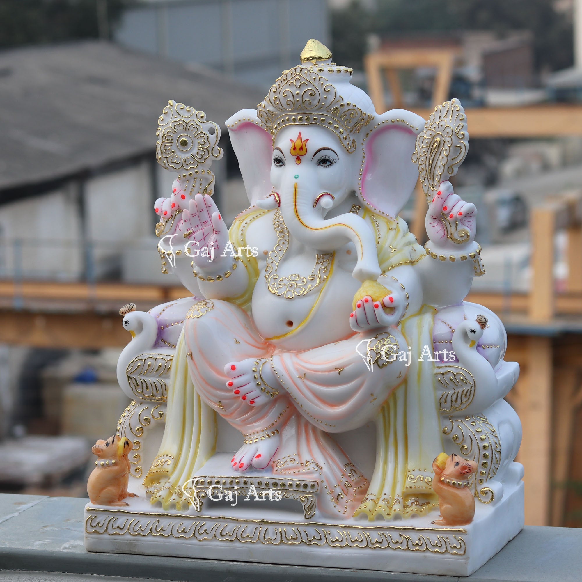 White Marble Ethiopia Ganesh Murti | 24 Inch