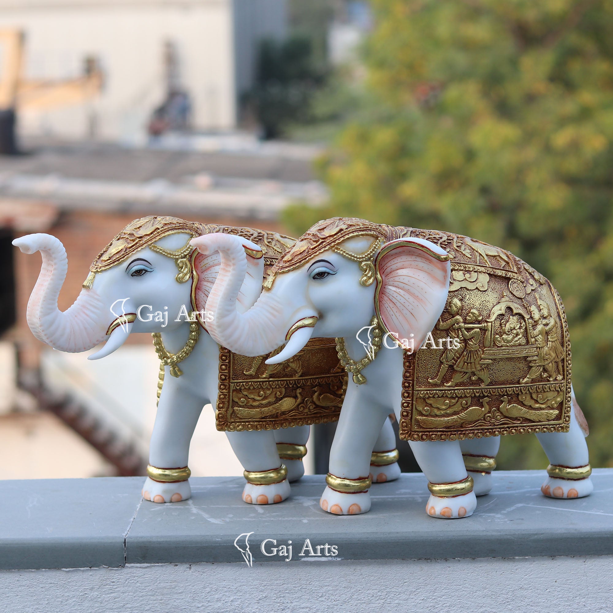 Marble Powder Rajwadi Elephant Idol | 15 Inch
