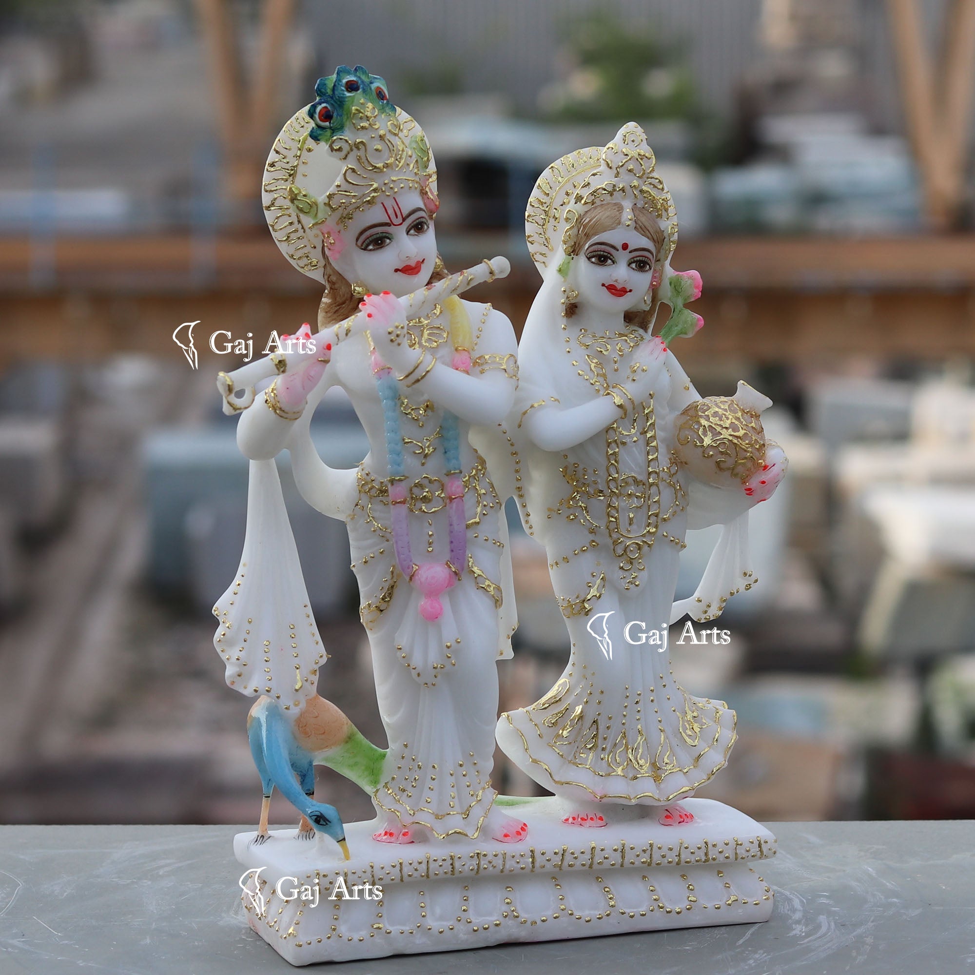 White Marble Ethiopia Radha Krishna Jodi Idol | 12 Inch