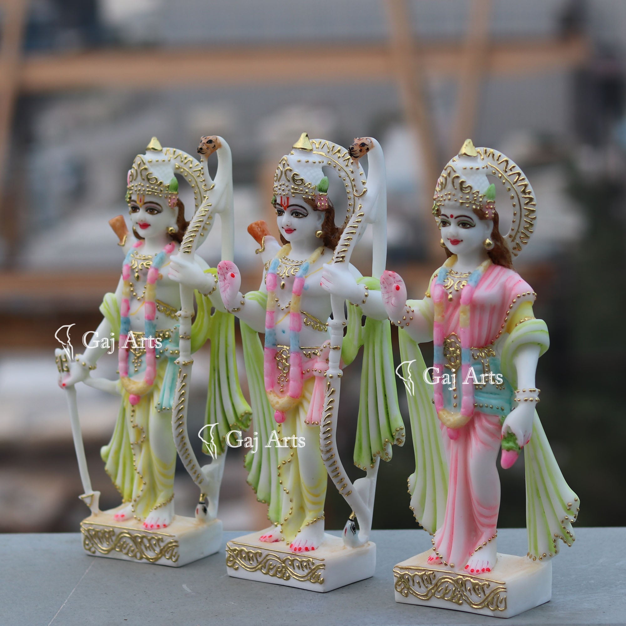 White Marble Ethiopia Ram Jodi Idol | 12 Inch