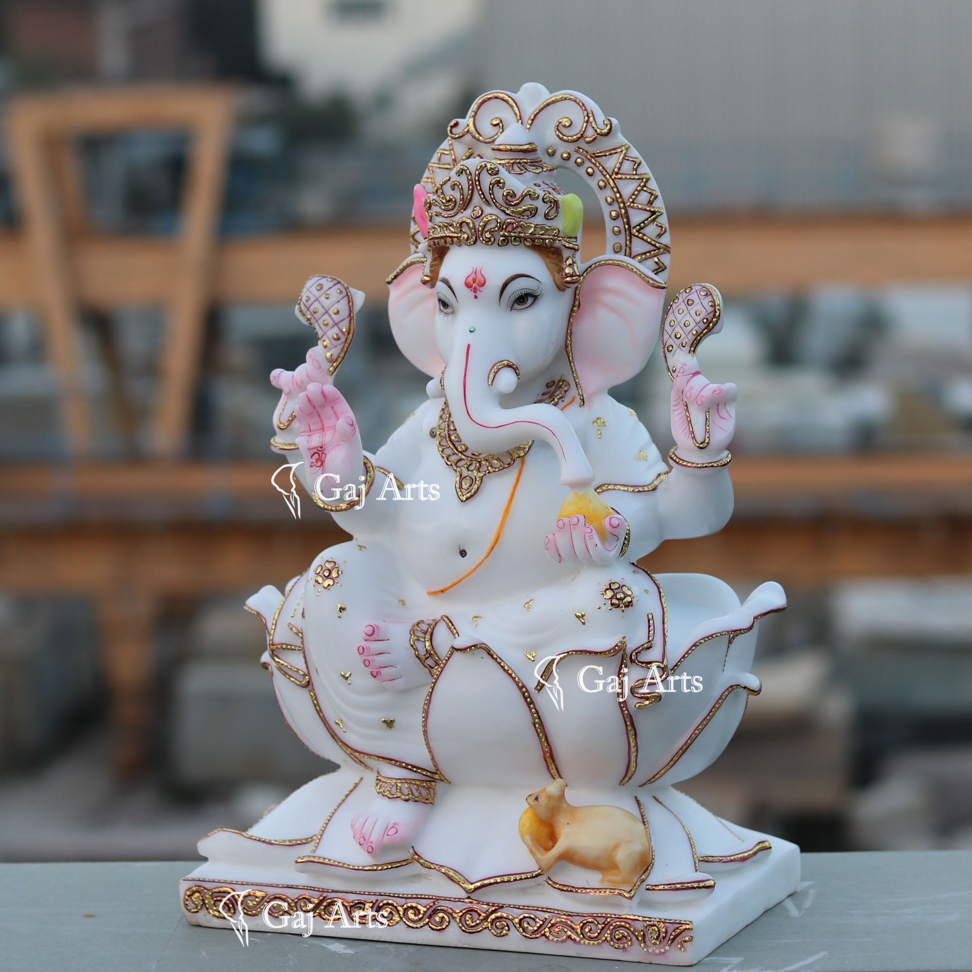 White Marble Ethiopia Ganesh Idol | 18 Inch