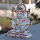 Hand Painted Marble Ganesh Idol with Detailing | 7 Inch