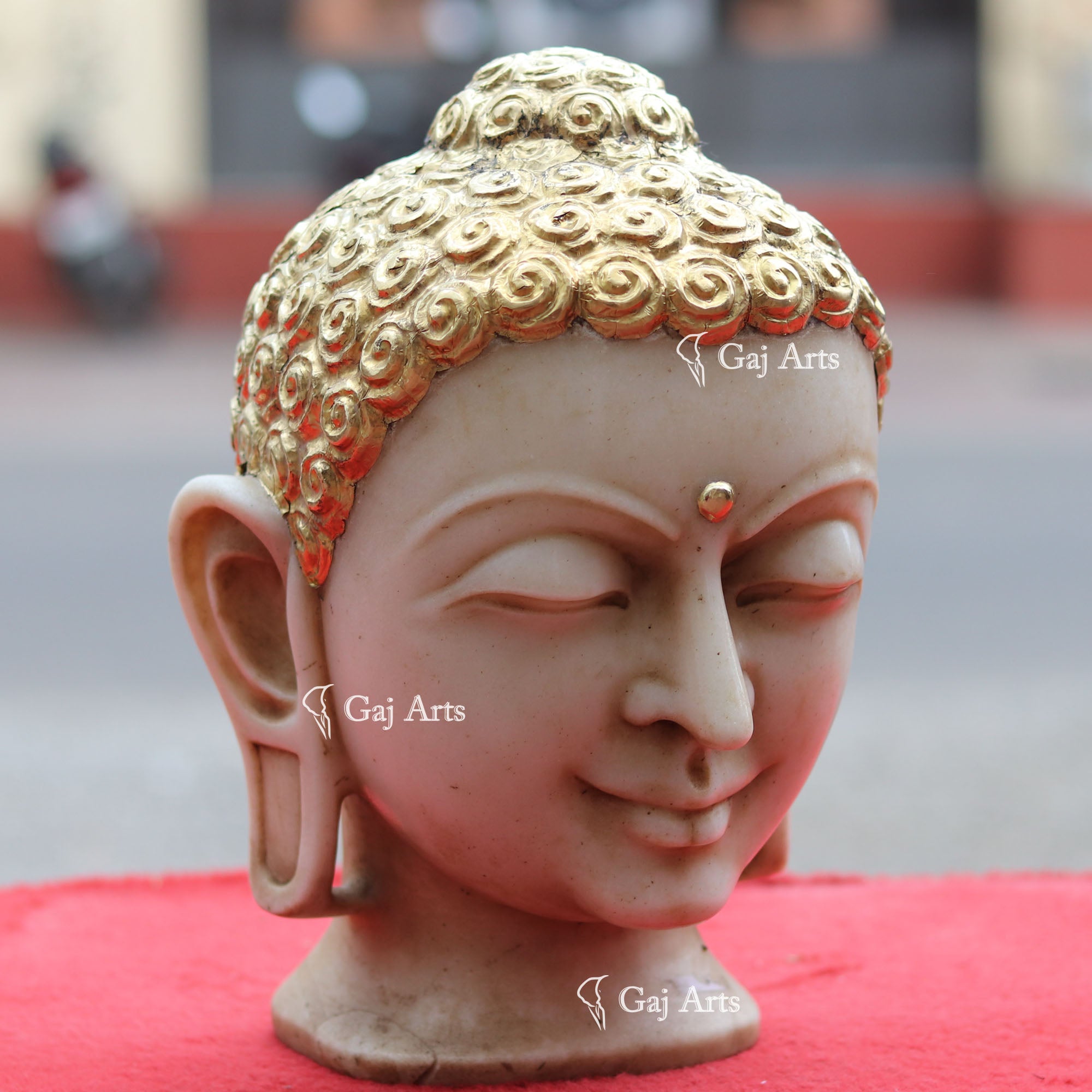 White Marble Buddha Head Statue | 13 Inch