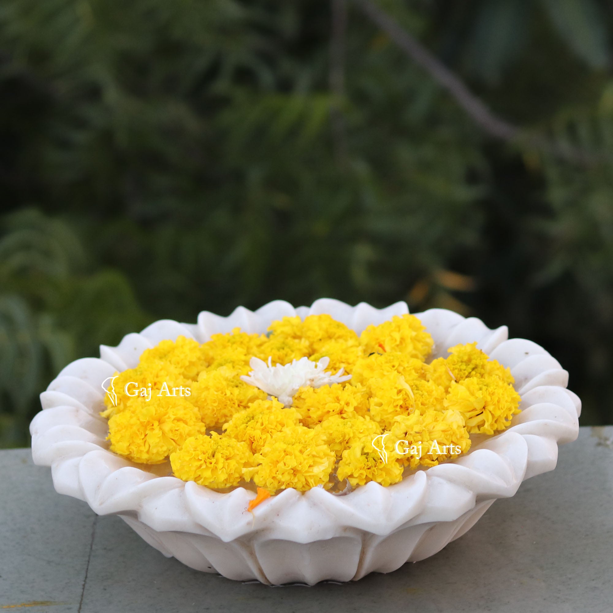 White Marble Luxury Floral Bowl | 12 Inch