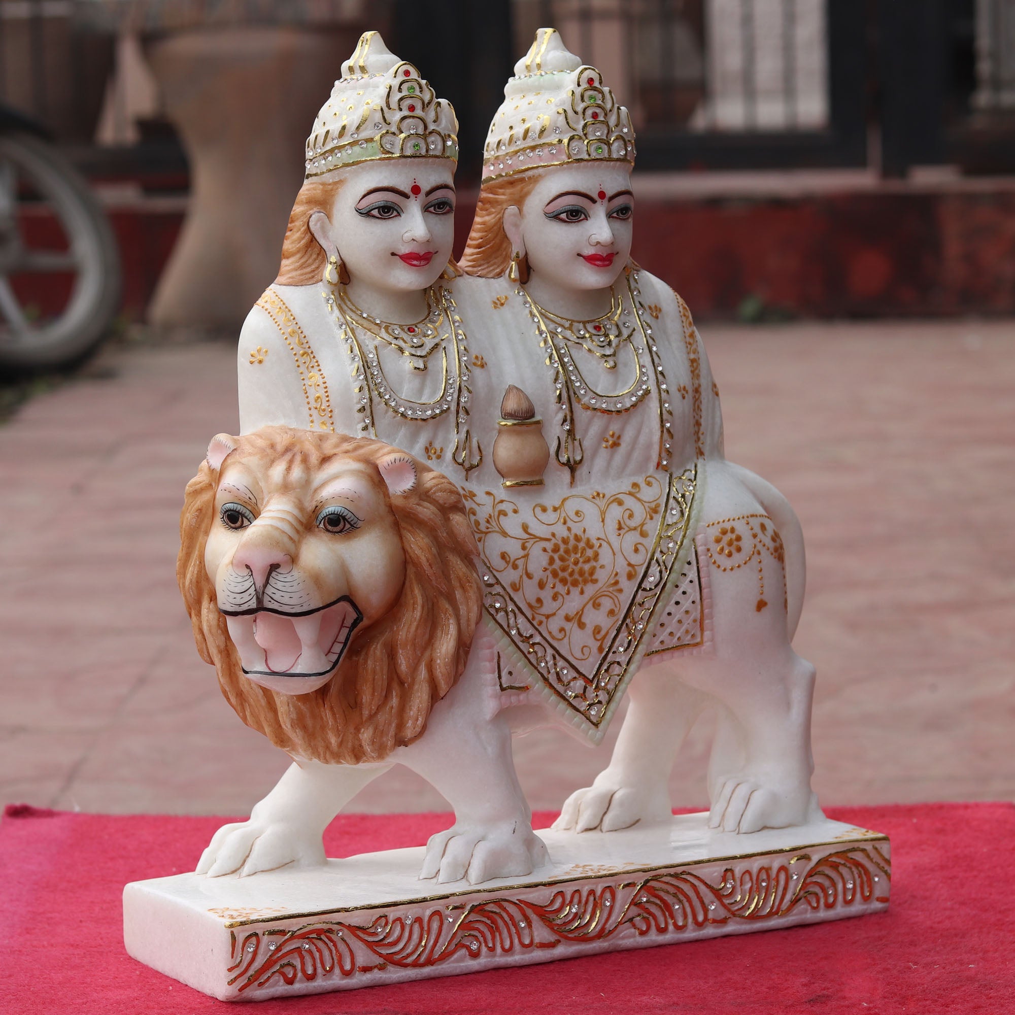 Super White Makrana Marble Chamunda Mata Idol | 18 Inch