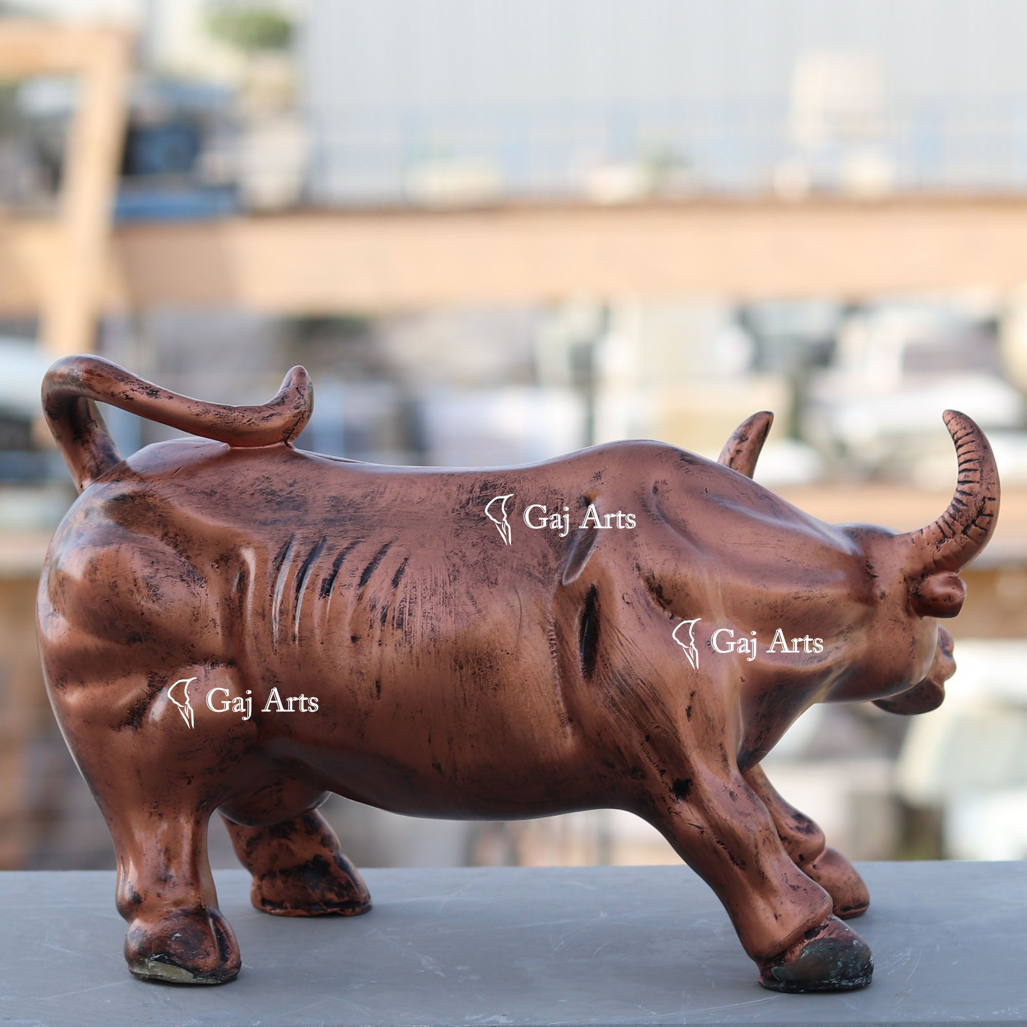 Marble Powder Bull Statue / 12 Inch
