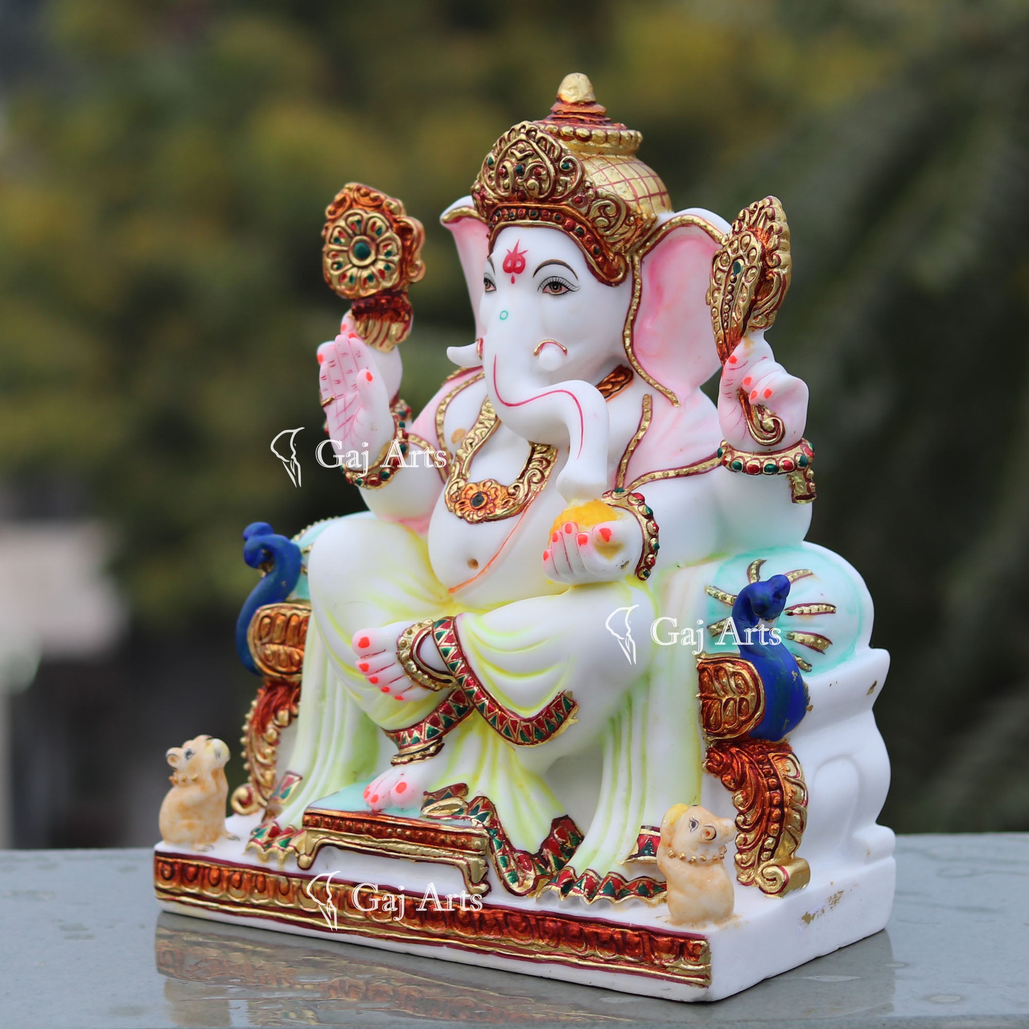 White Marble Ethiopia Ganesh Idol | 12 Inch