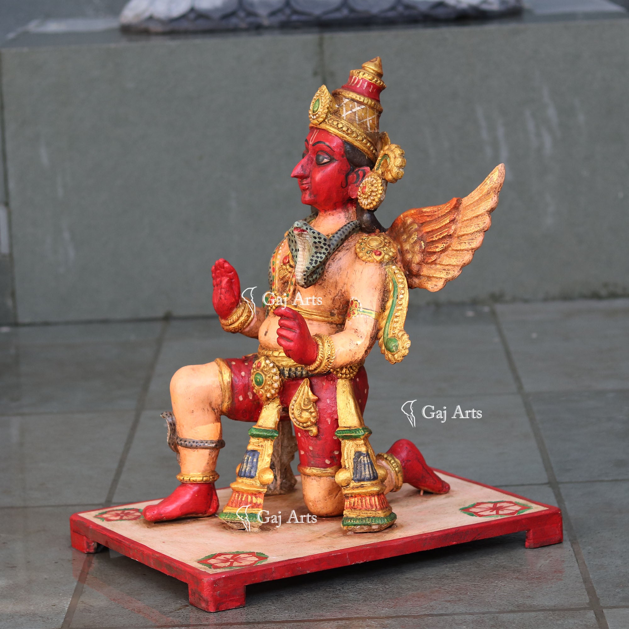 Handcrafted Wooden Garuda Idol in Ashirwad Mudra | 24 Inch