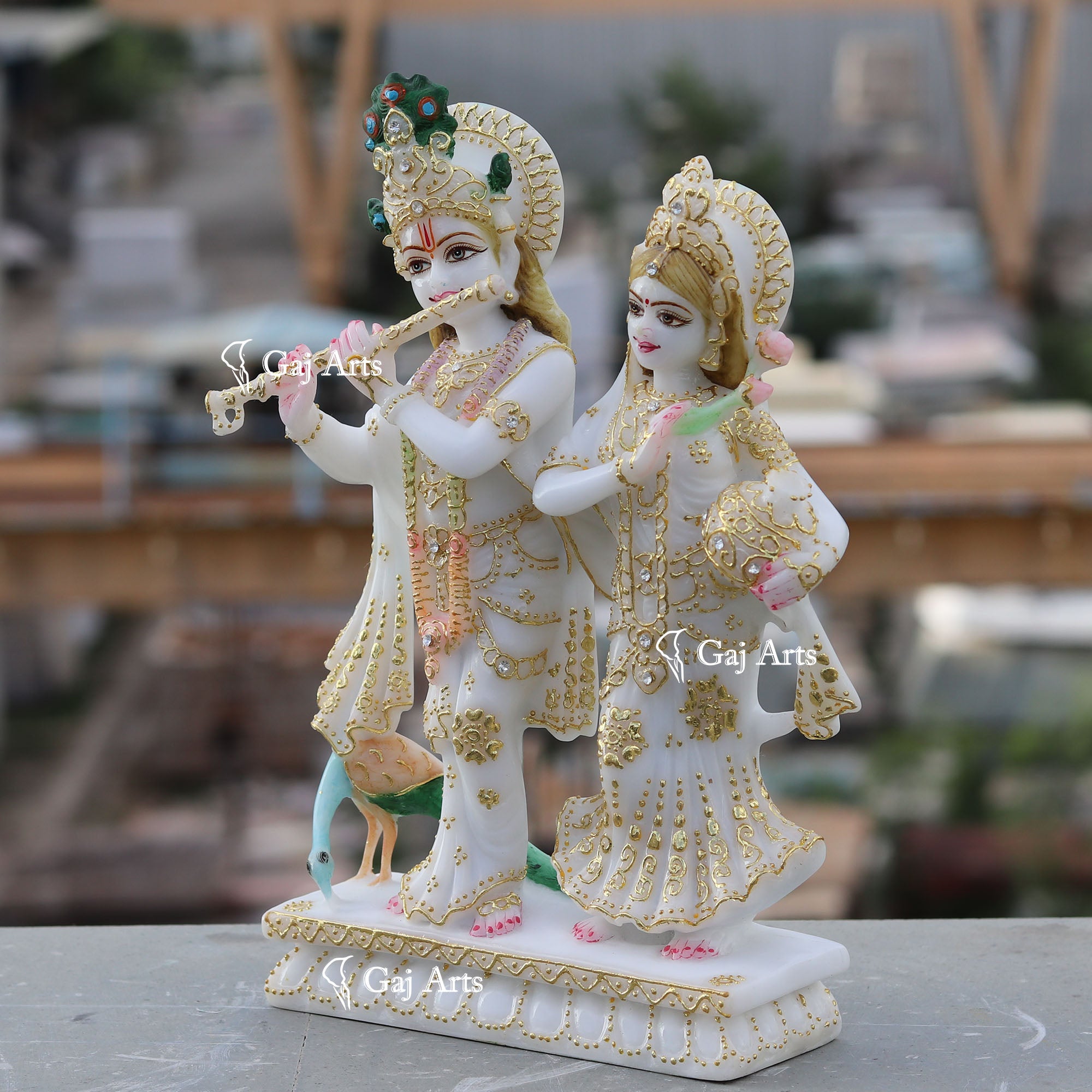 White Marble Ethiopia Radha Krishna Jodi Idol | 12 Inch