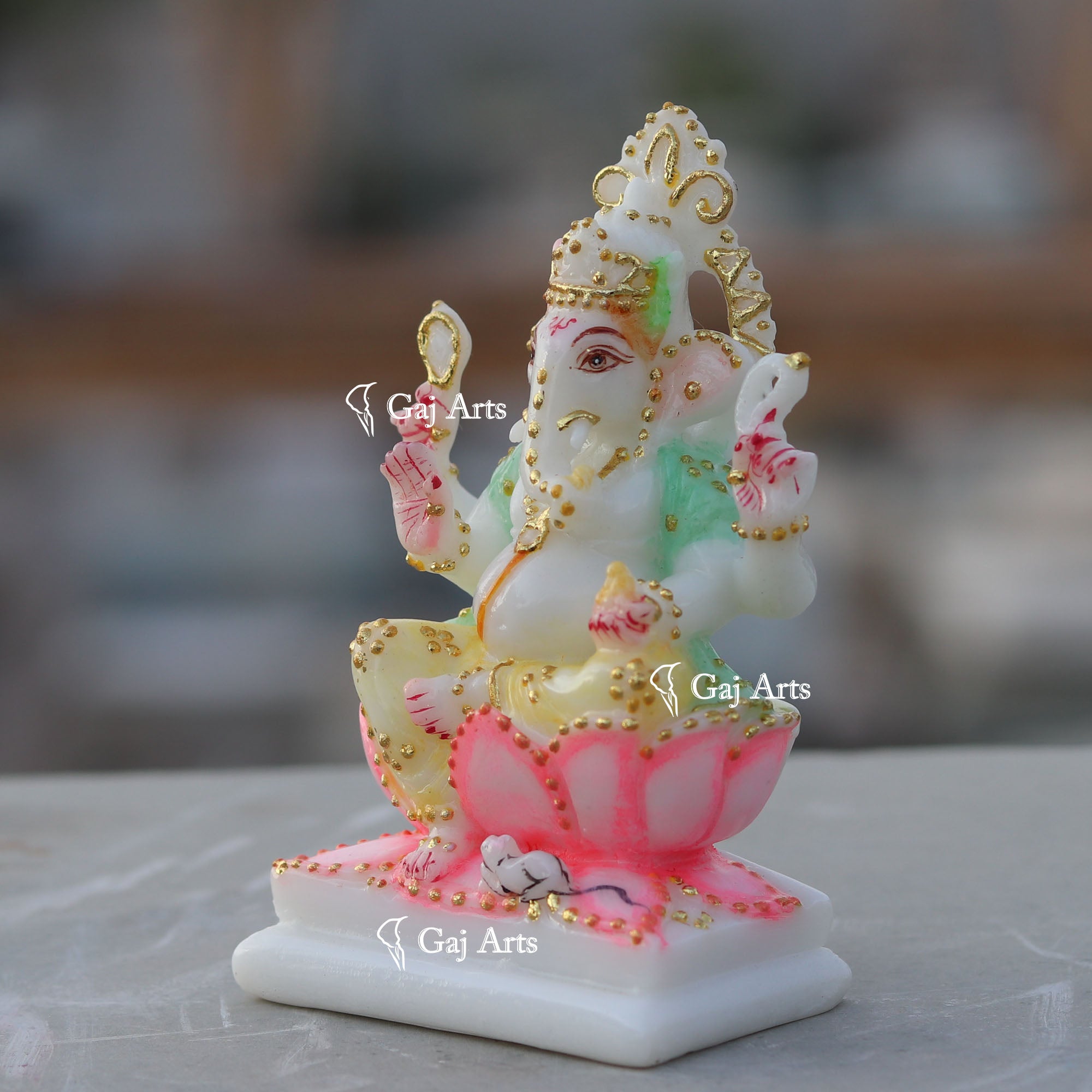 White Ethiopia Marble Ganesh Murti | 4 Inch