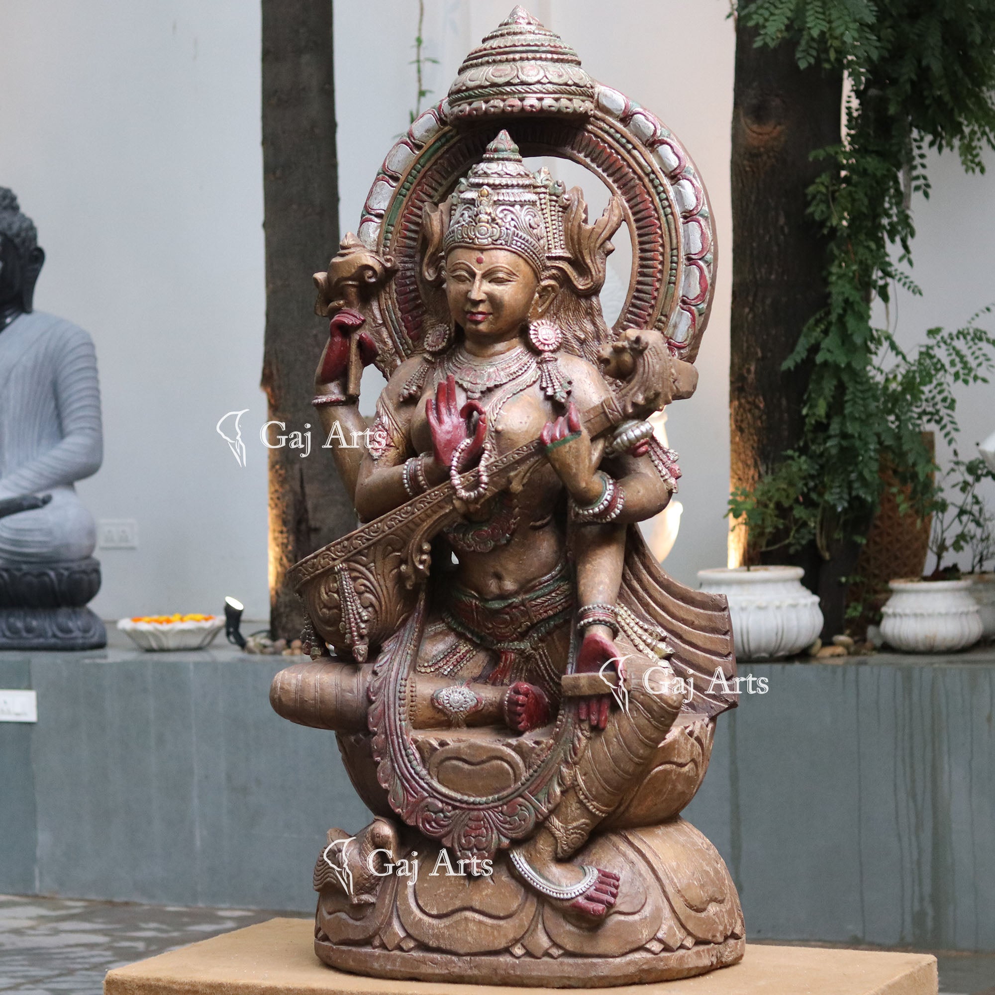 Sandstone Saraswati Mata Statue | 60 Inch