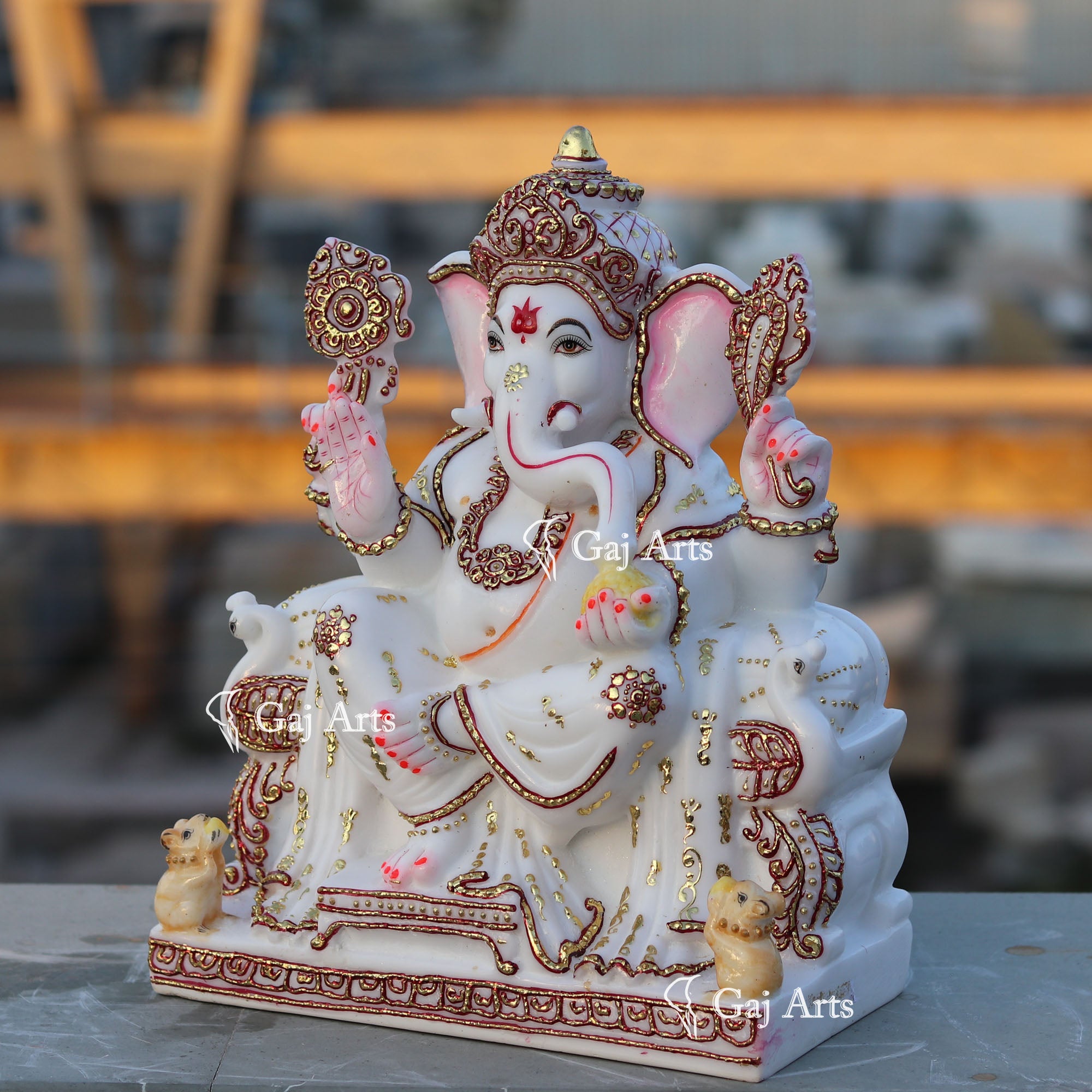 White Marble Ethiopia Ganesh Idol | 12 Inch