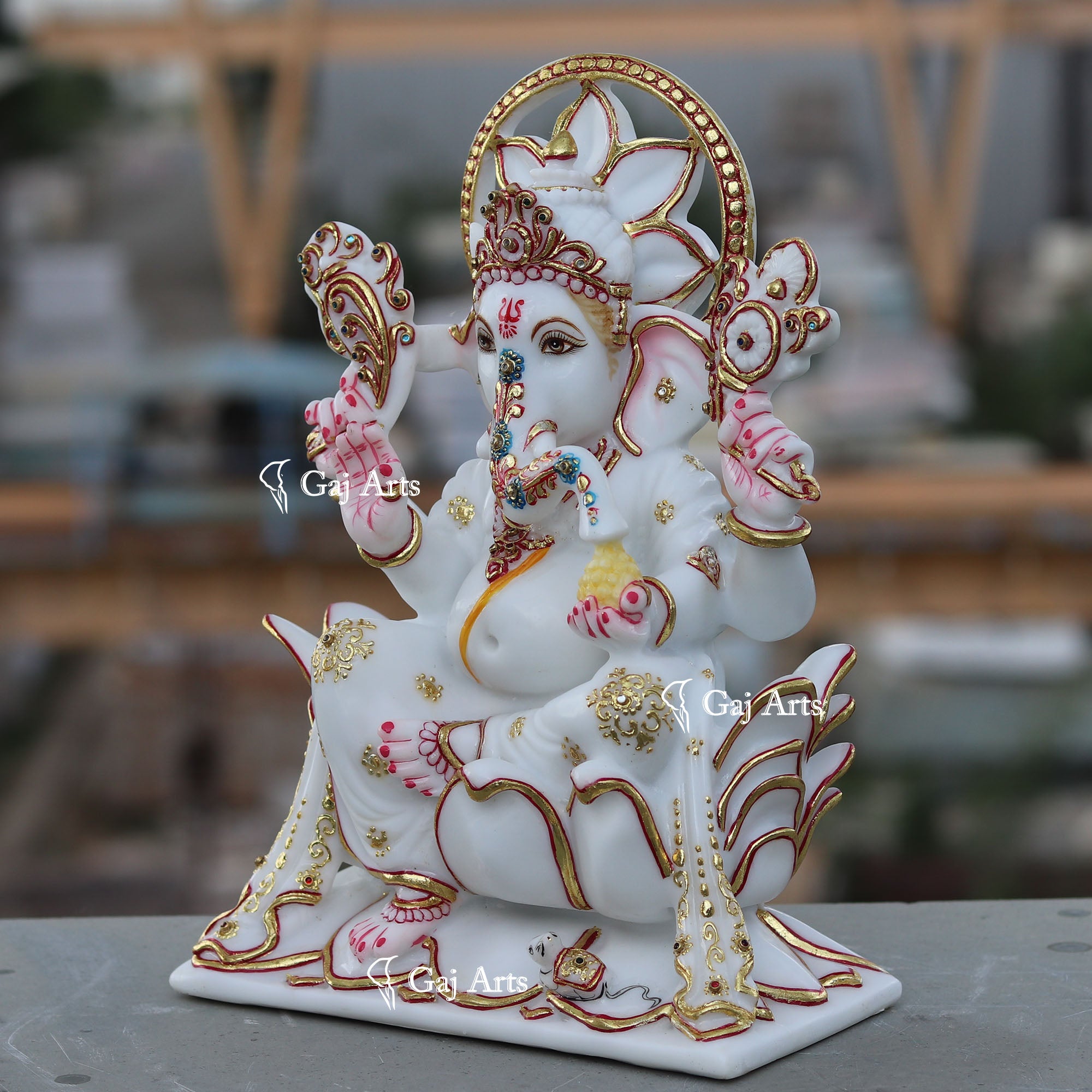 White Ganpati Idol on Lotus | 12 Inch