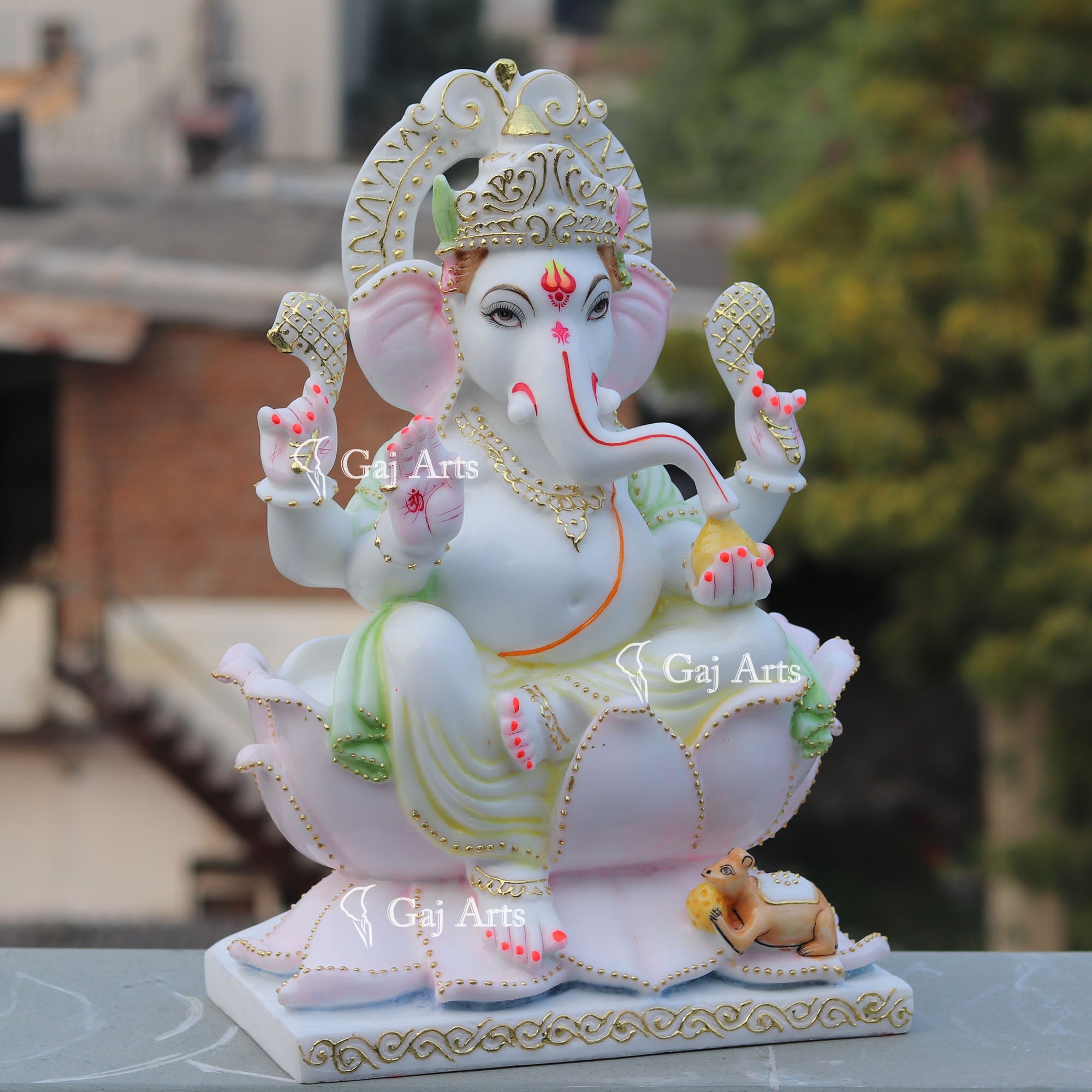 White Marble Ethiopia Ganesh Idol | 18 Inch