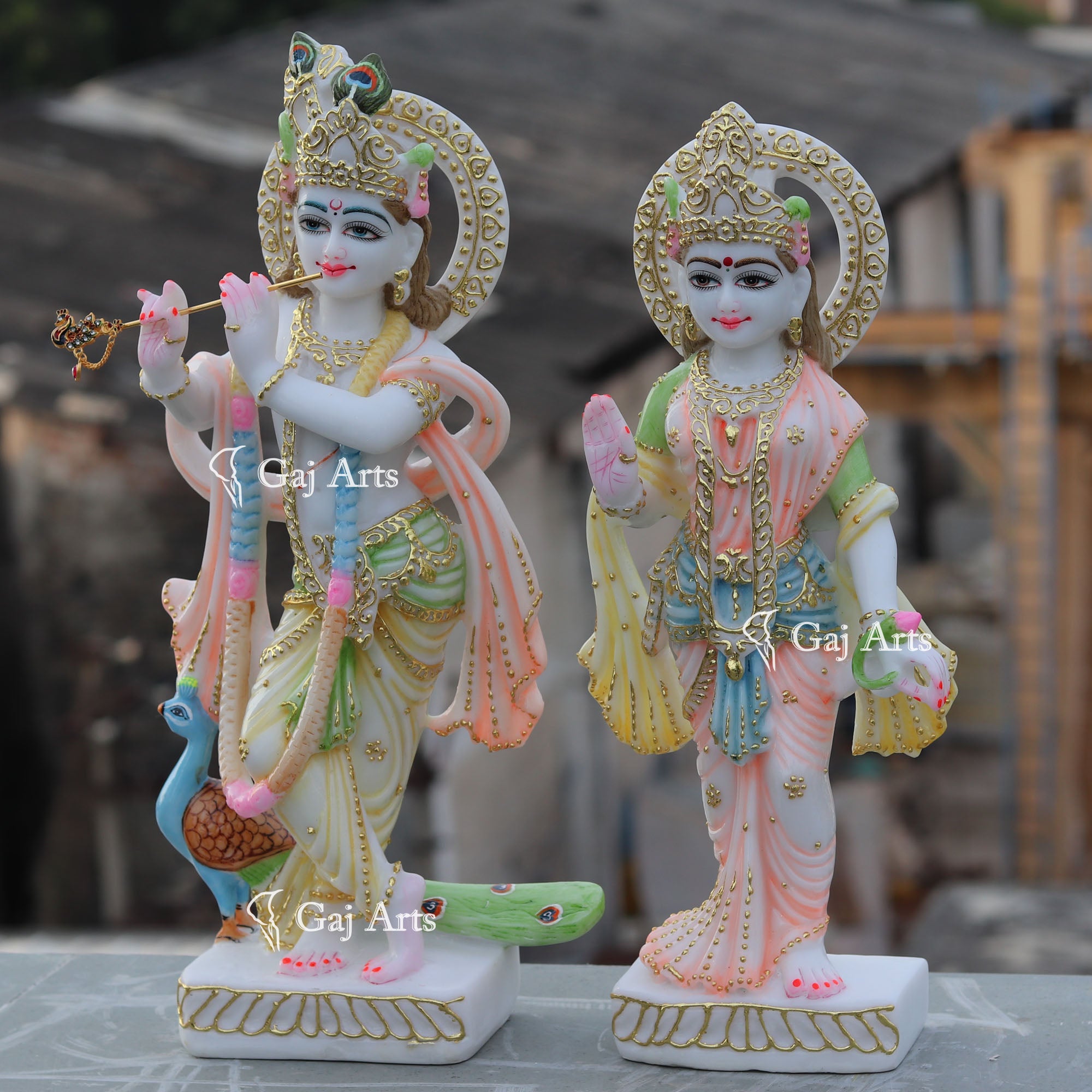 White Marble Ethiopia Radha Krishna Statue | 18 Inch