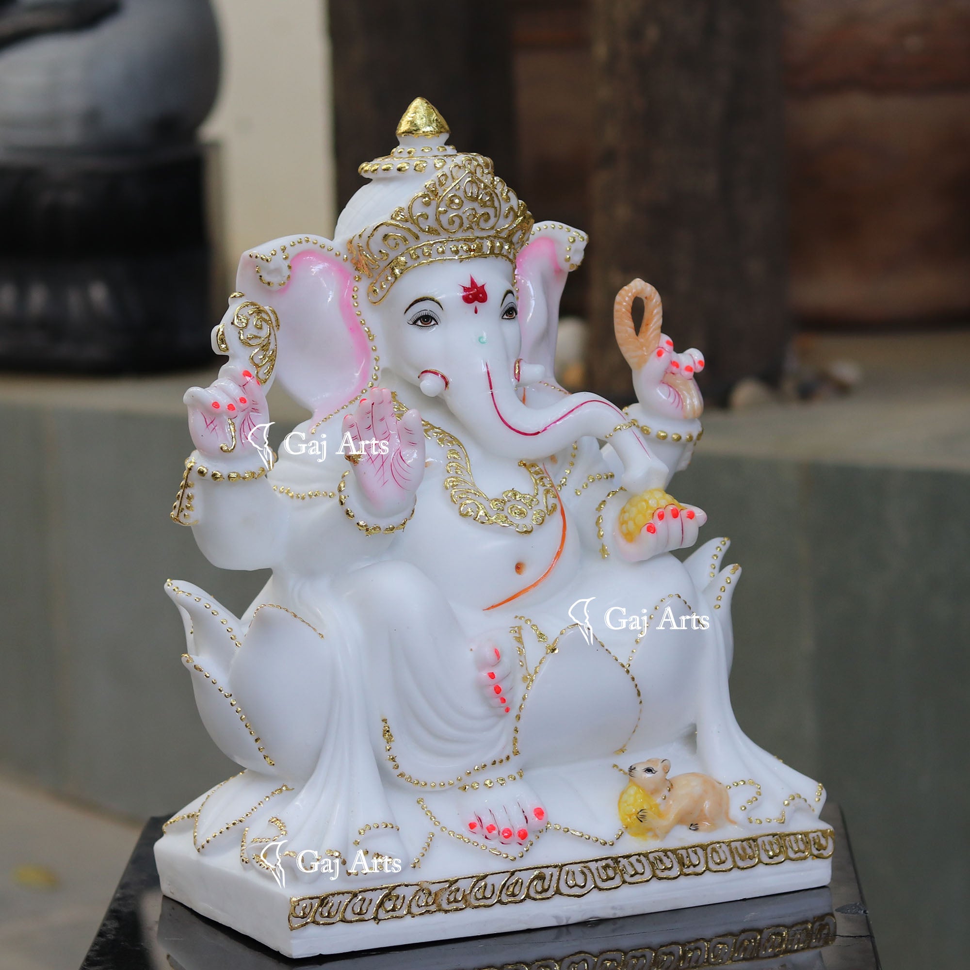 White Marble Ethiopia Ganesh Idol | 18 Inch