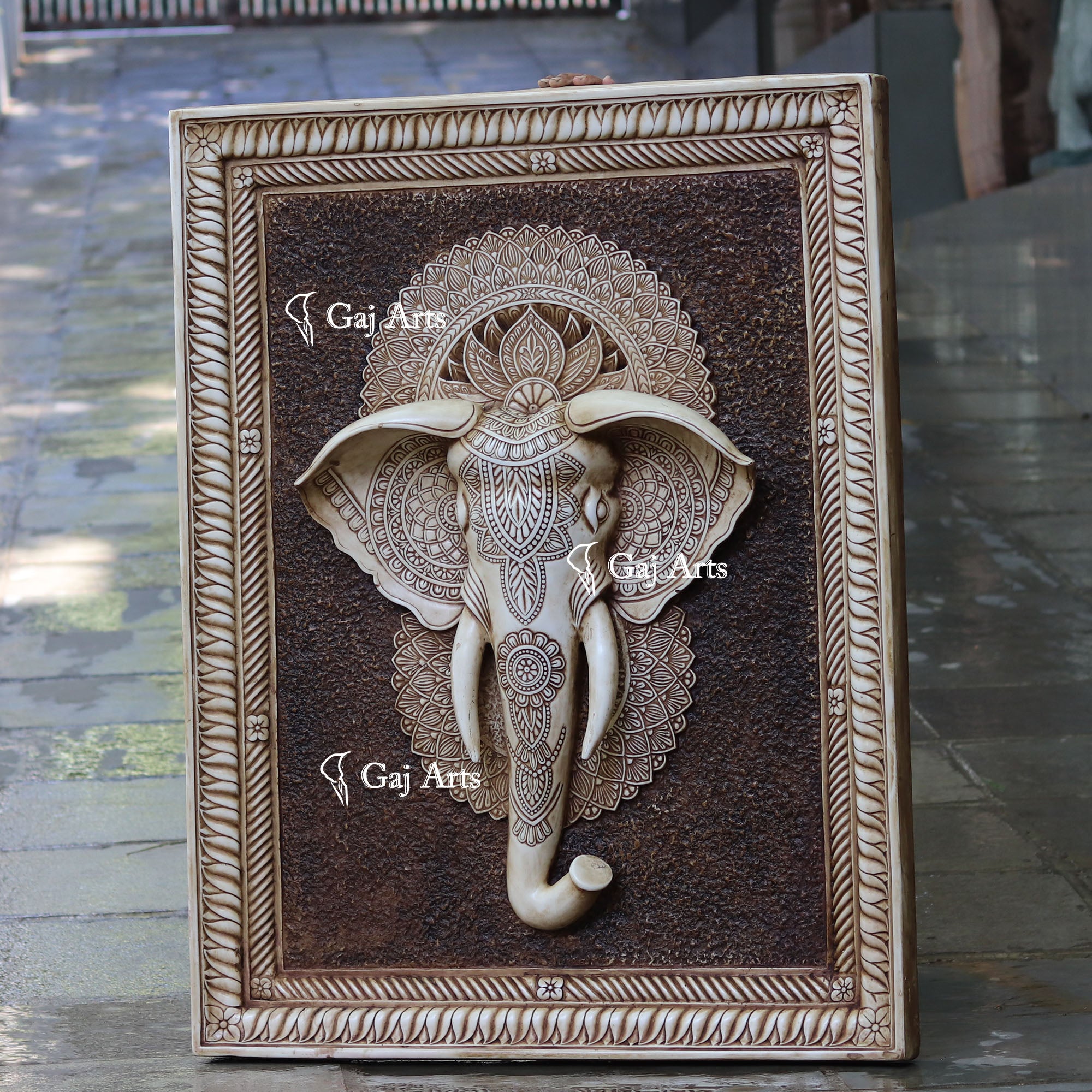Antique Finish Elephant Face Wall Panel  | 48 Inch