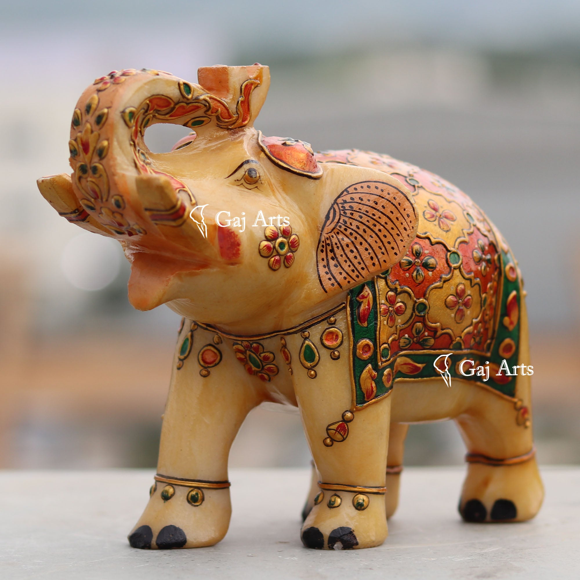 White Marble Antique Finish Elephant Statue | 7 Inch