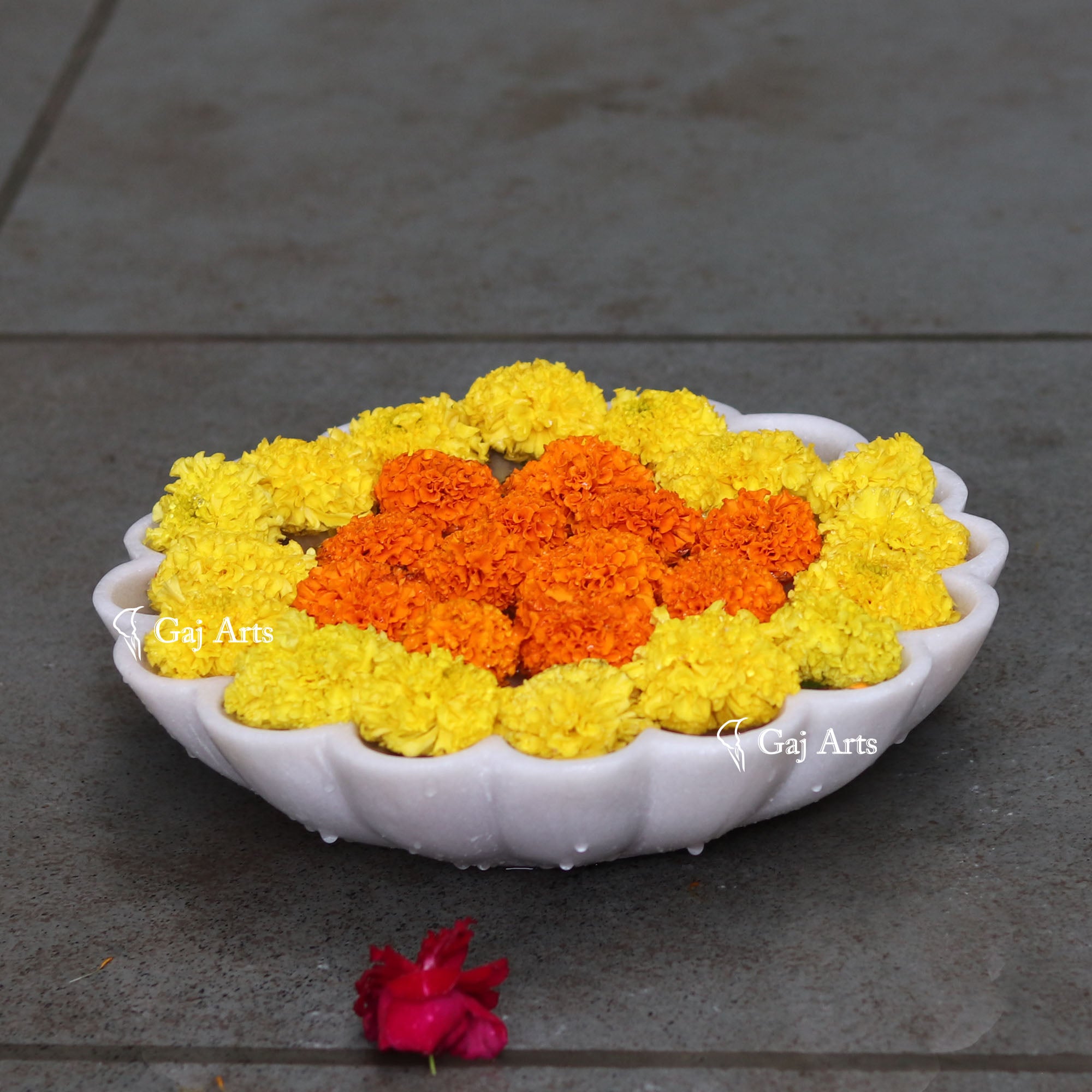 White Marble Floral Bowl | 12 Inch