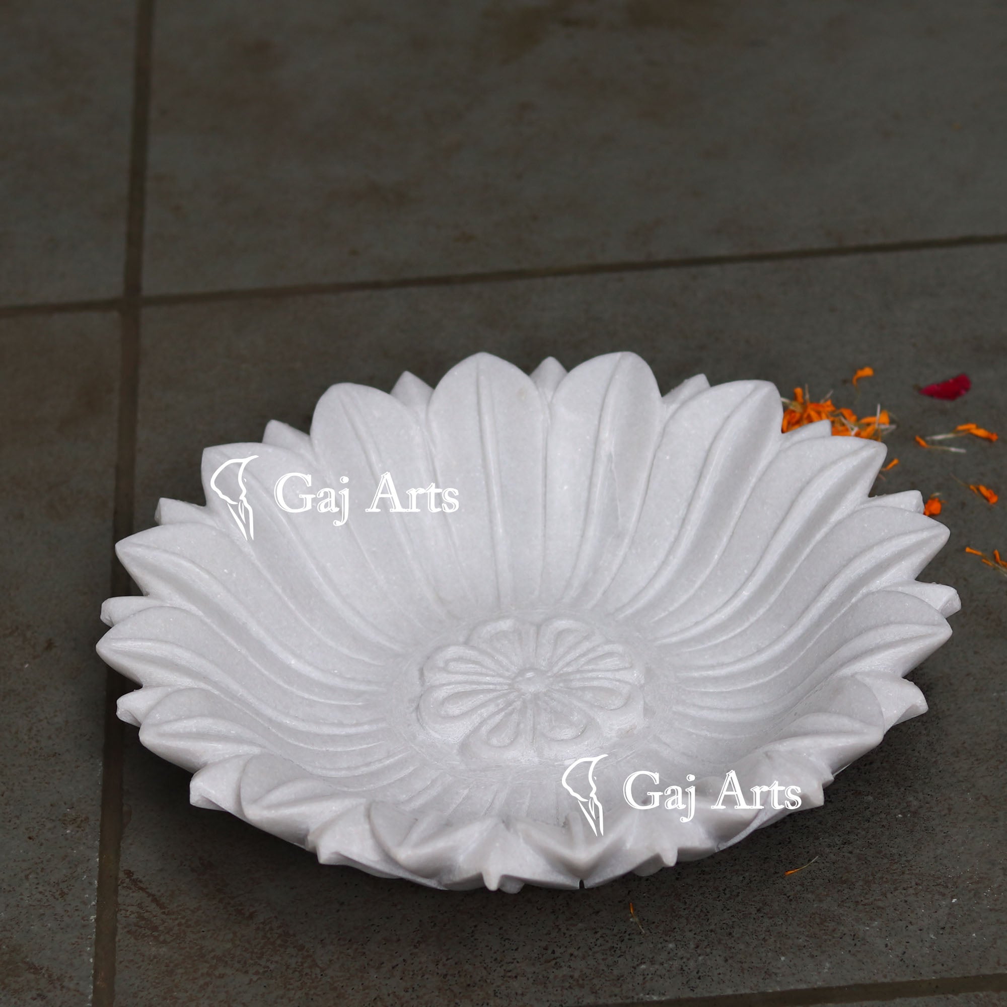 White Marble Decorative Floral Bowl | 15 Inch