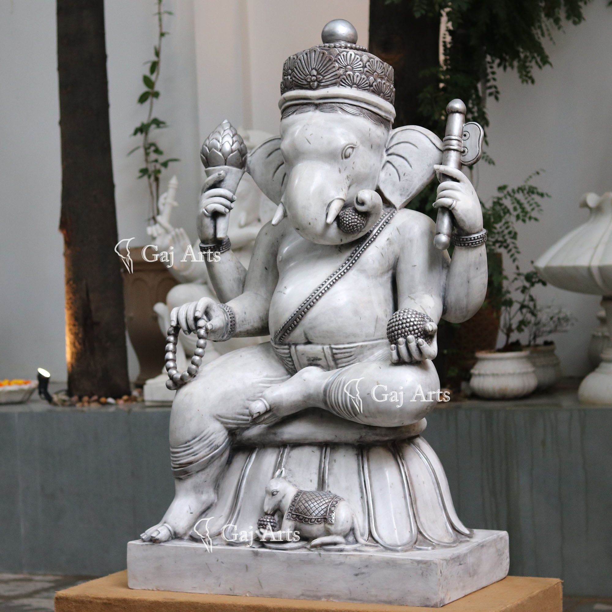 White Marble Ganesh Statue | 60 Inch
