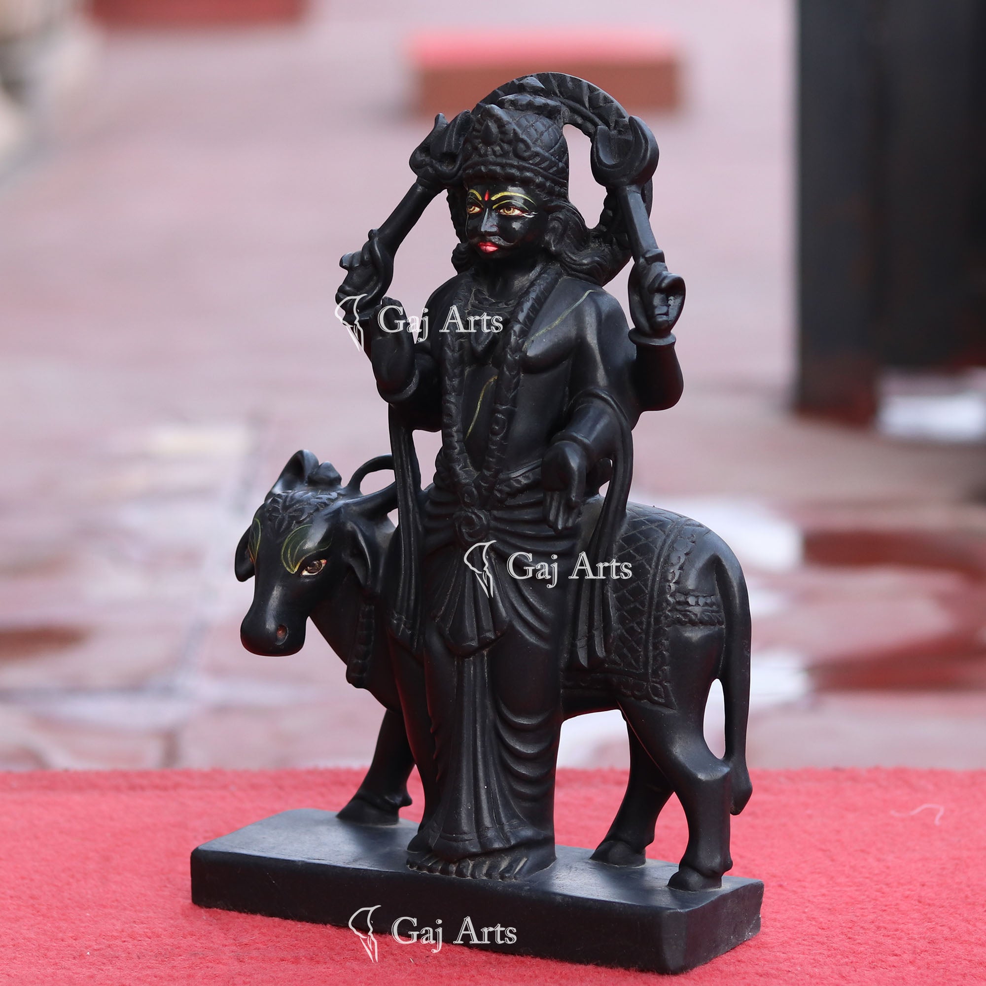 Rajasthan Black Marble Shani Dev Statue with Buffalo | 12 Inch
