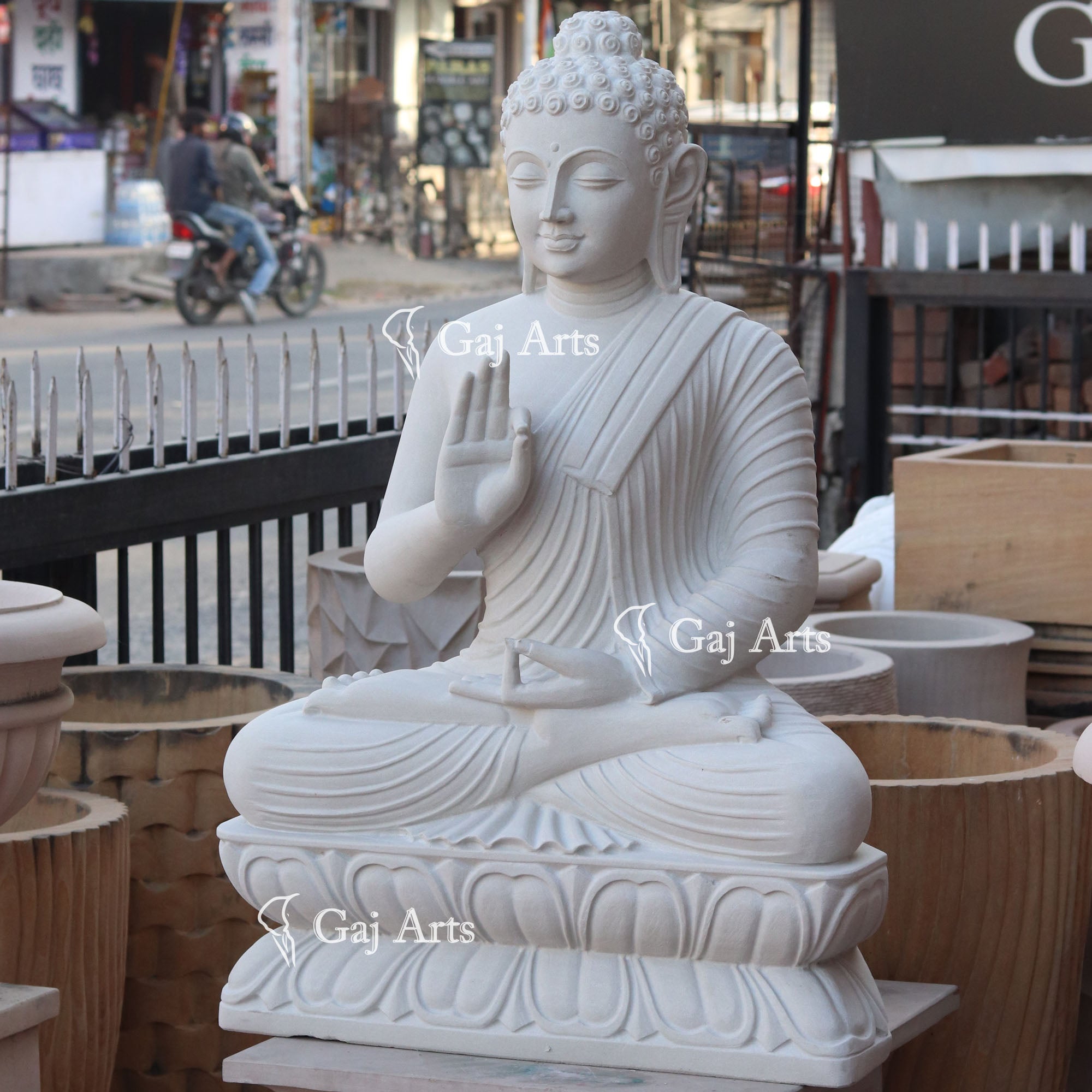 Sandstone Sitting Buddha Statue | 39 Inch