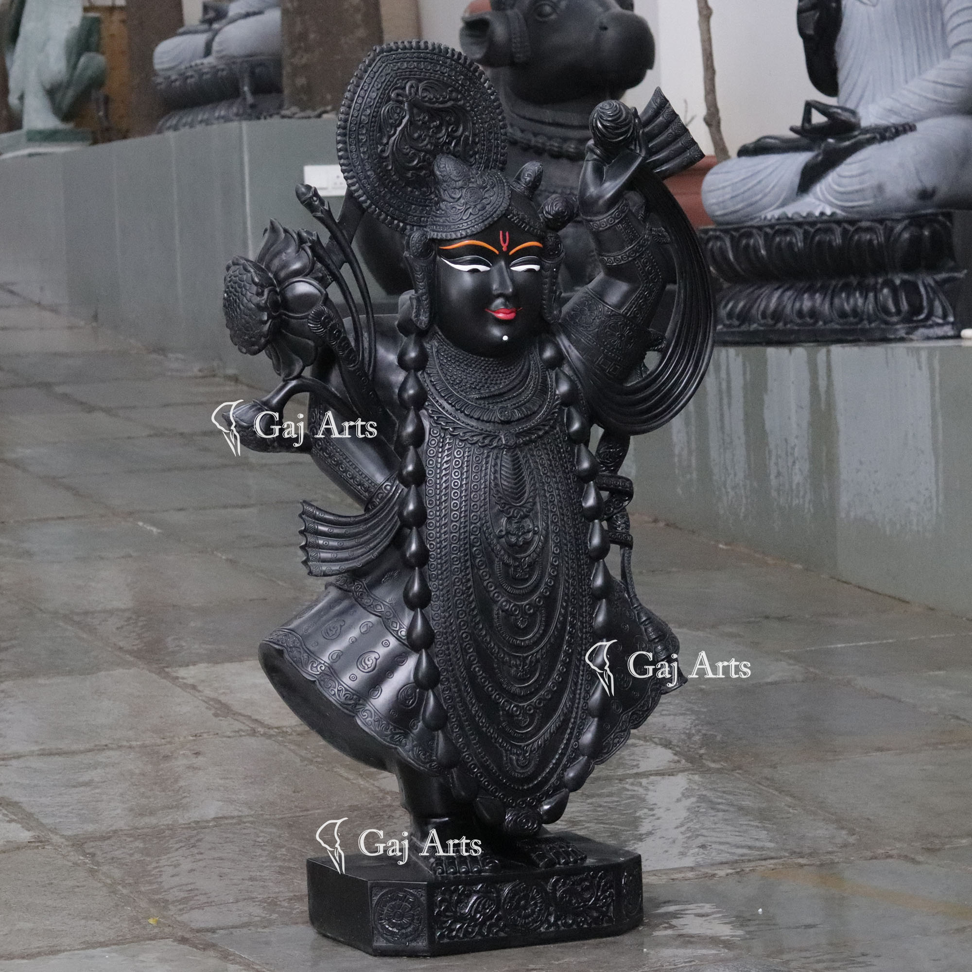 Elegant Black Marble Shreenath Ji Statue | 48 Inch