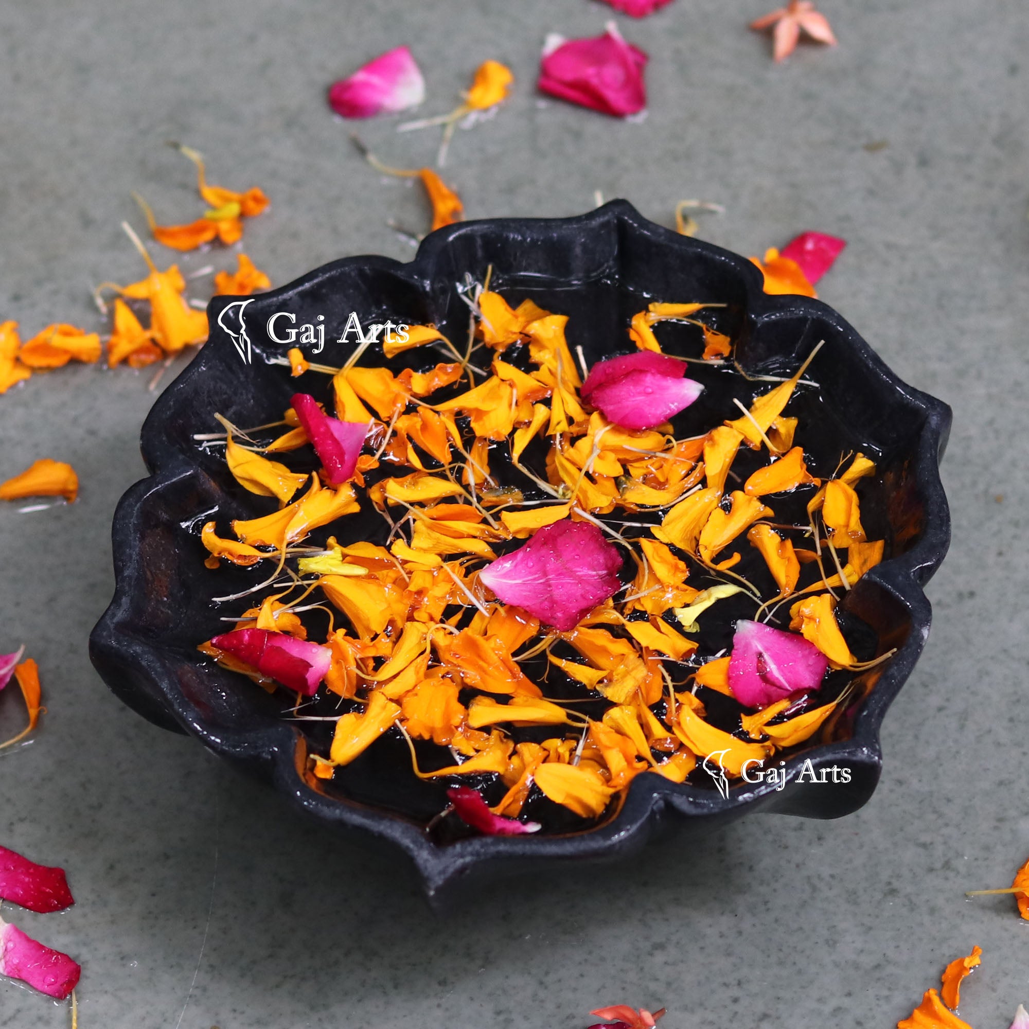 Black Marble Floral Bowl | 7 Inch