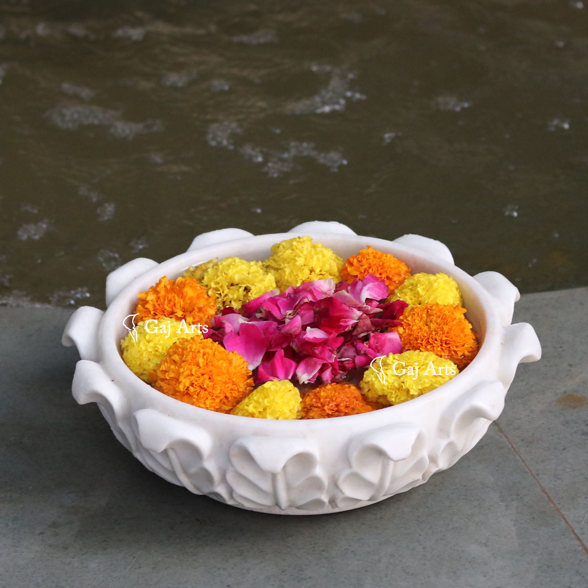 White Marble Contemporary Floral Bowl | 12 Inch