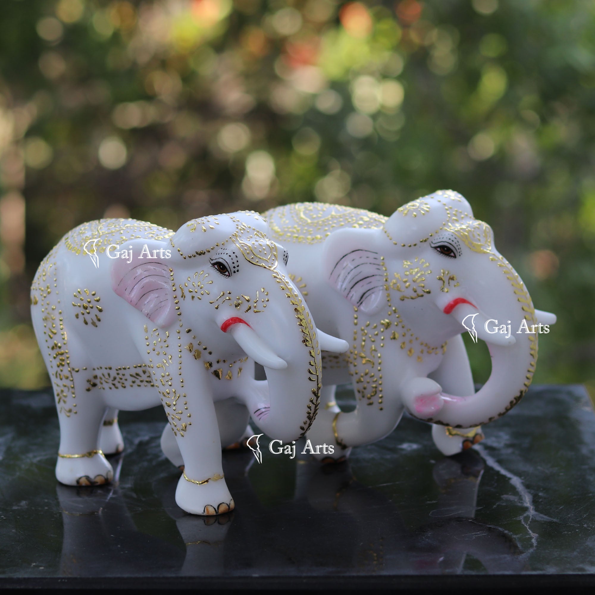 White Ethiopia Marble Elephant Statue | 9 Inch