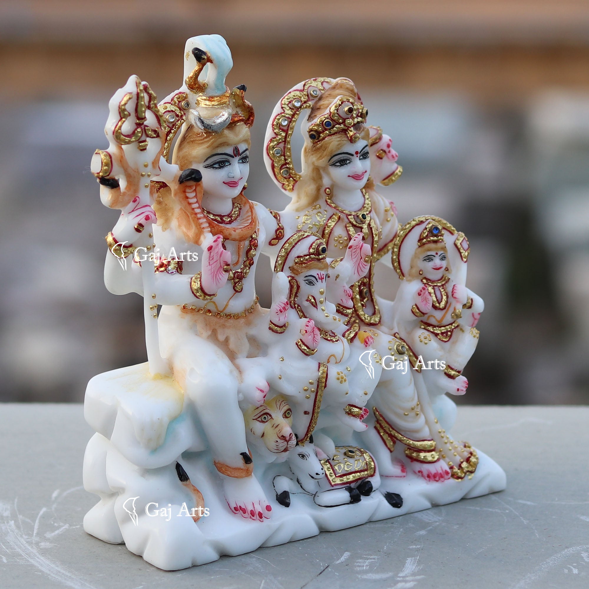 White Marble Shiv Parivar Idol | 7 Inch