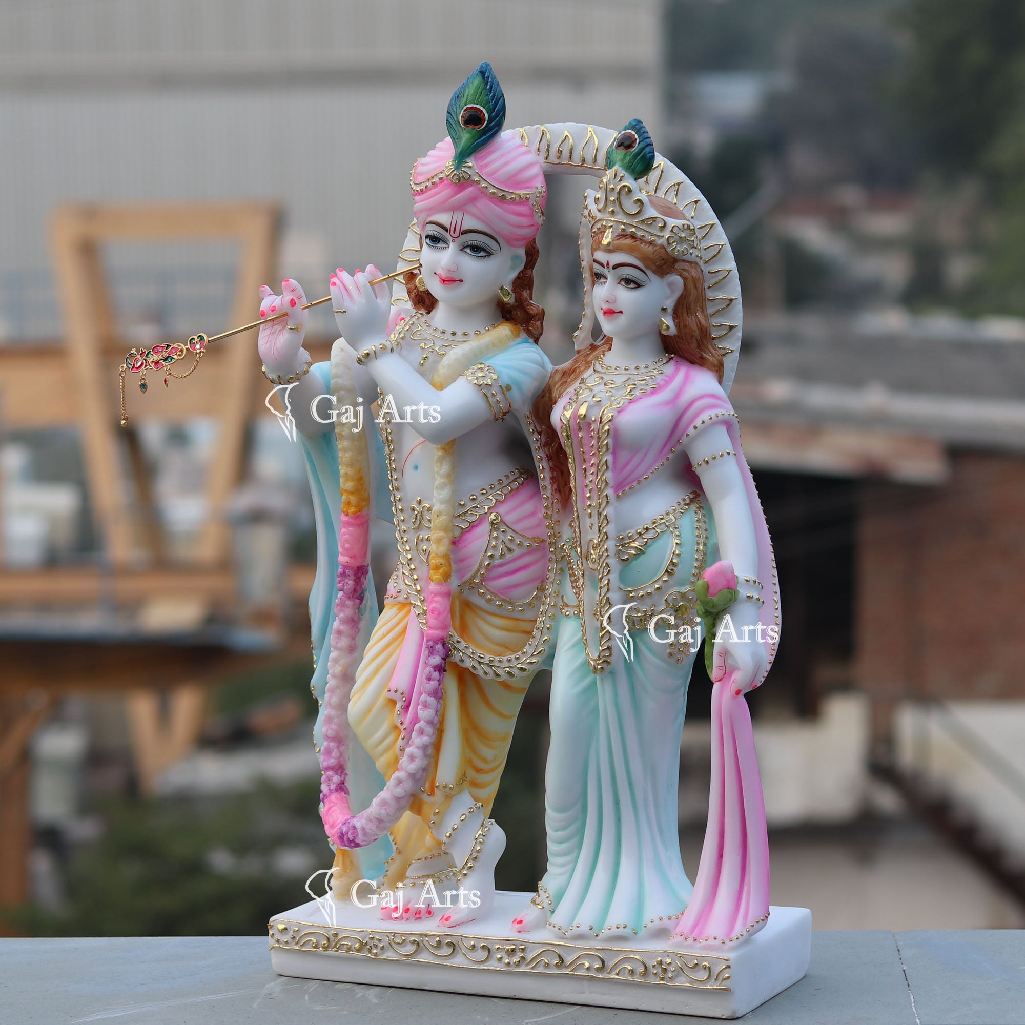 White Marble Ethiopia Radha Krishna Jodi Statue | 24 Inch