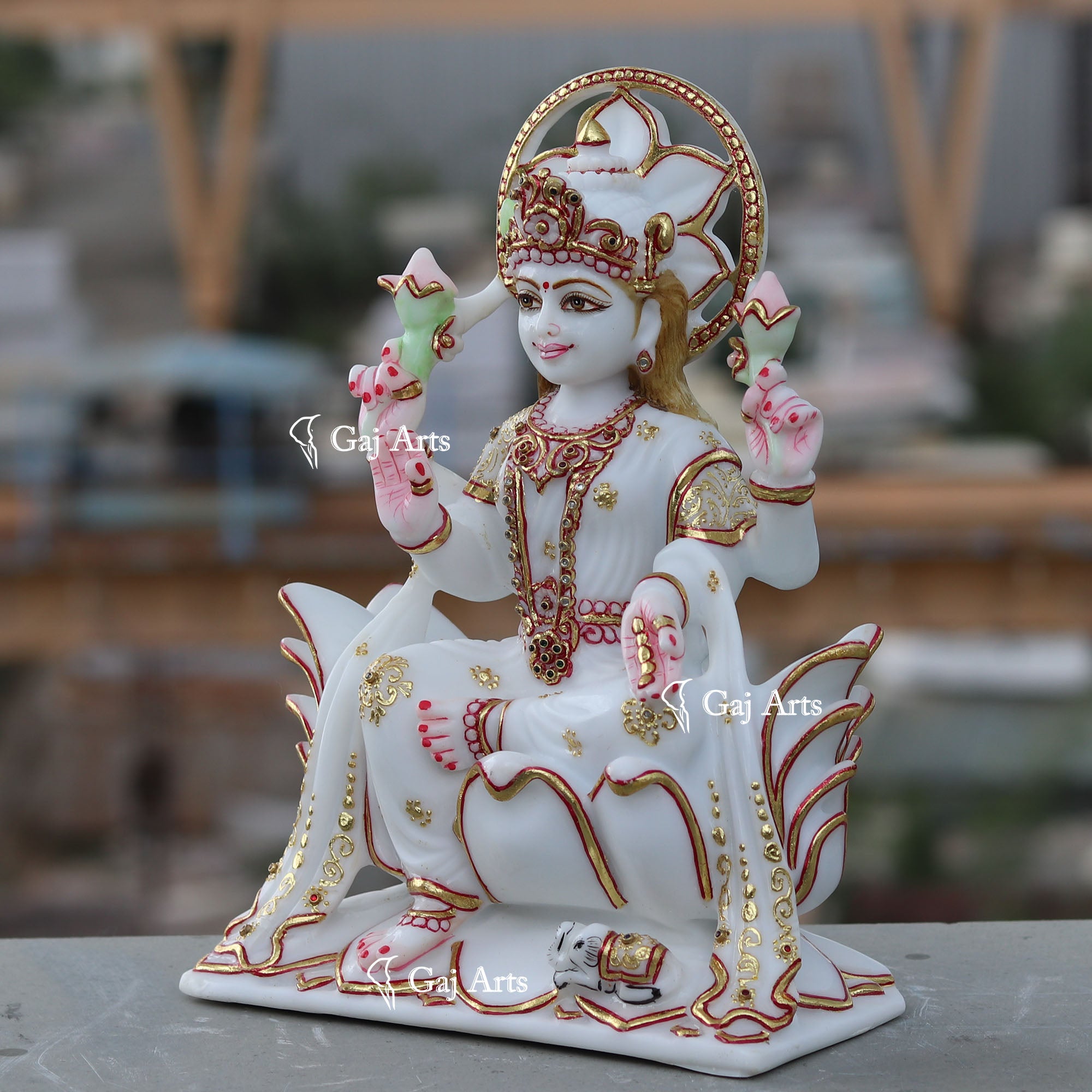 White Marble Ethiopia Lakshmi Idol 12 Inch