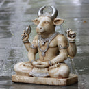 White antique finishing Marble Nandi Idol | 21 Inch