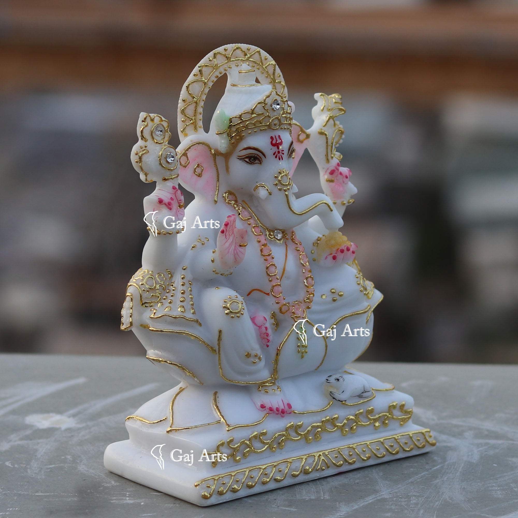 Marble Ganesh Idol with Gold Detailing | 7 Inch