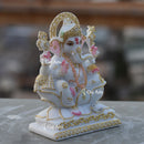 Marble Ganesh Idol with Gold Detailing | 7 Inch