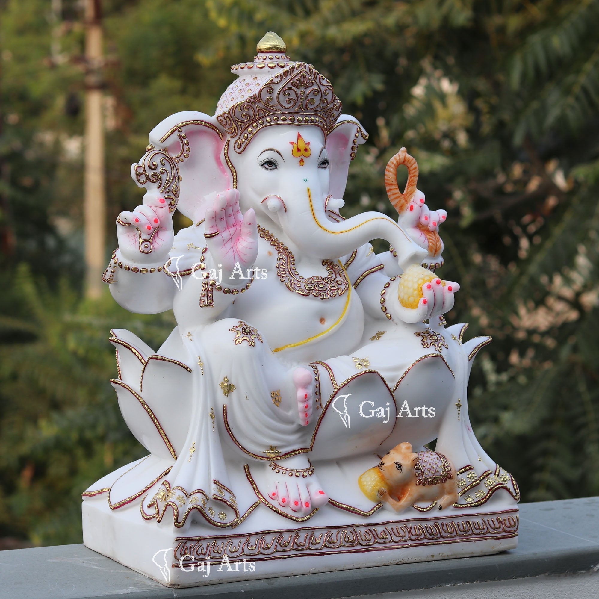 White Marble Ethiopia Ganesh Murti | 24 Inch