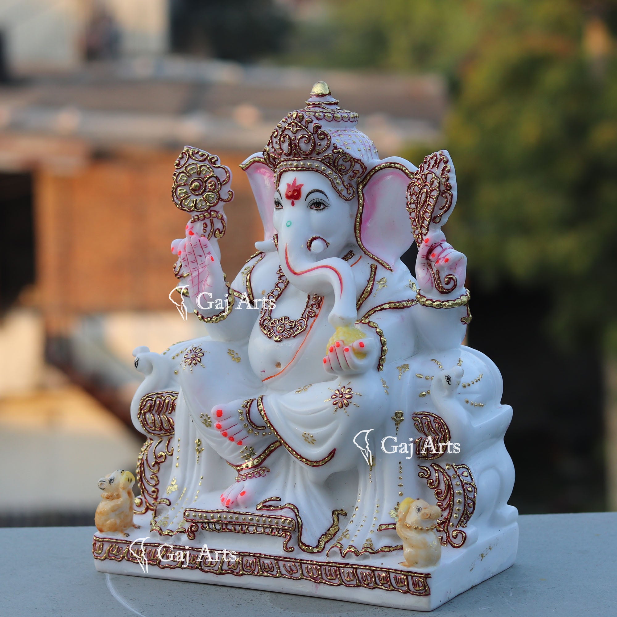 White Marble Ethiopia Ganesh Idol | 12 Inch