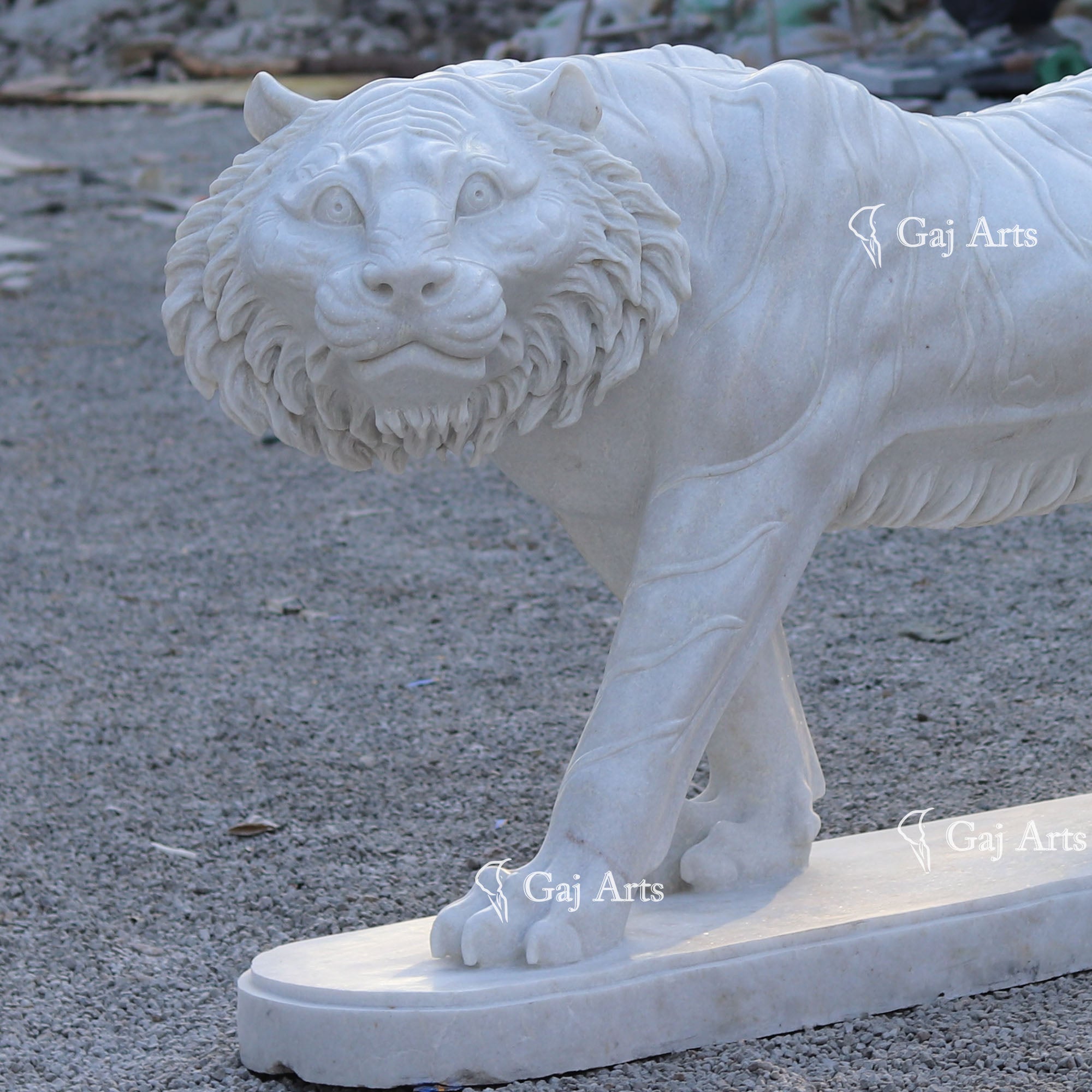 White Marble Grand Tiger Sculpture | 72 Inch