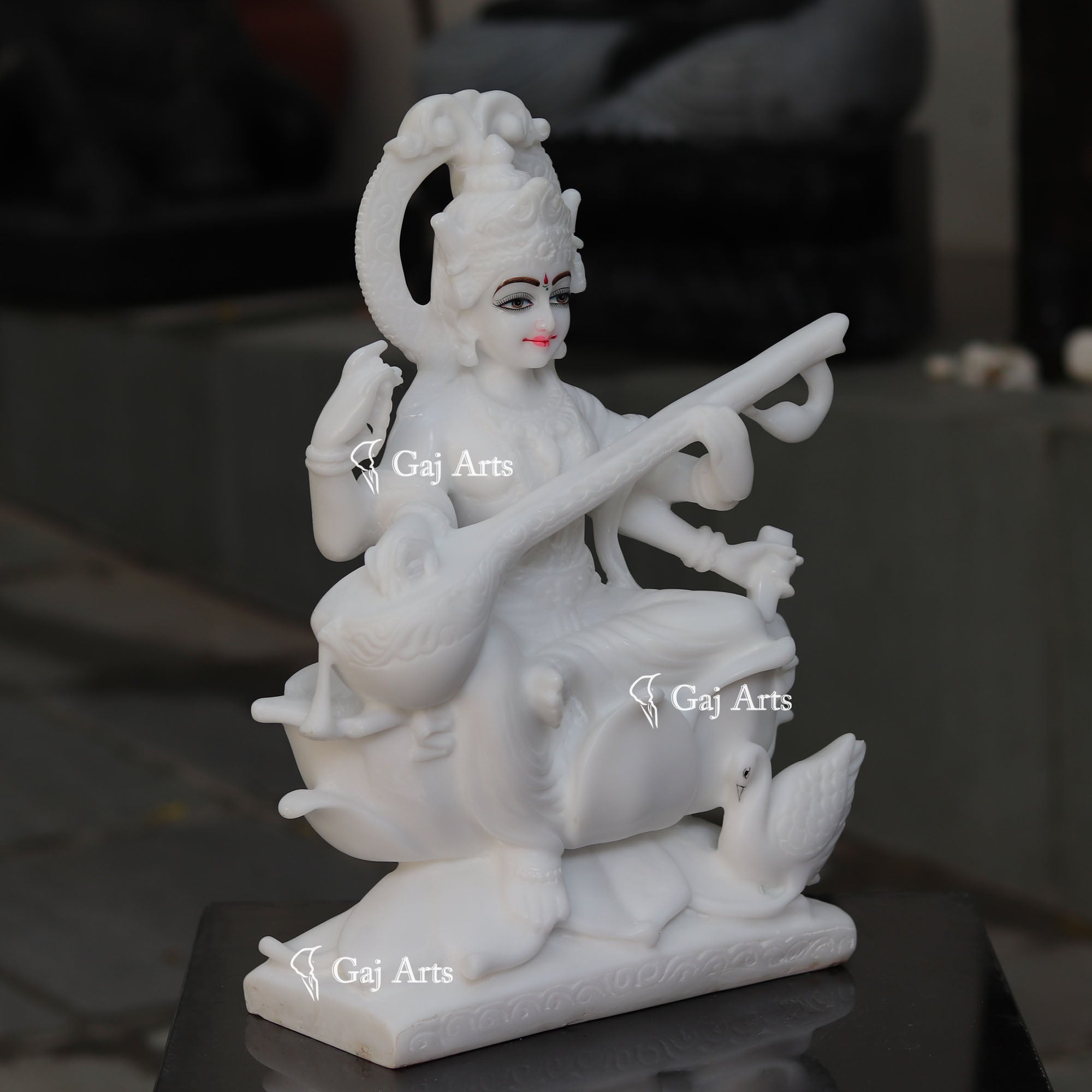 White Marble Saraswati Maa Statue | 18 Inch