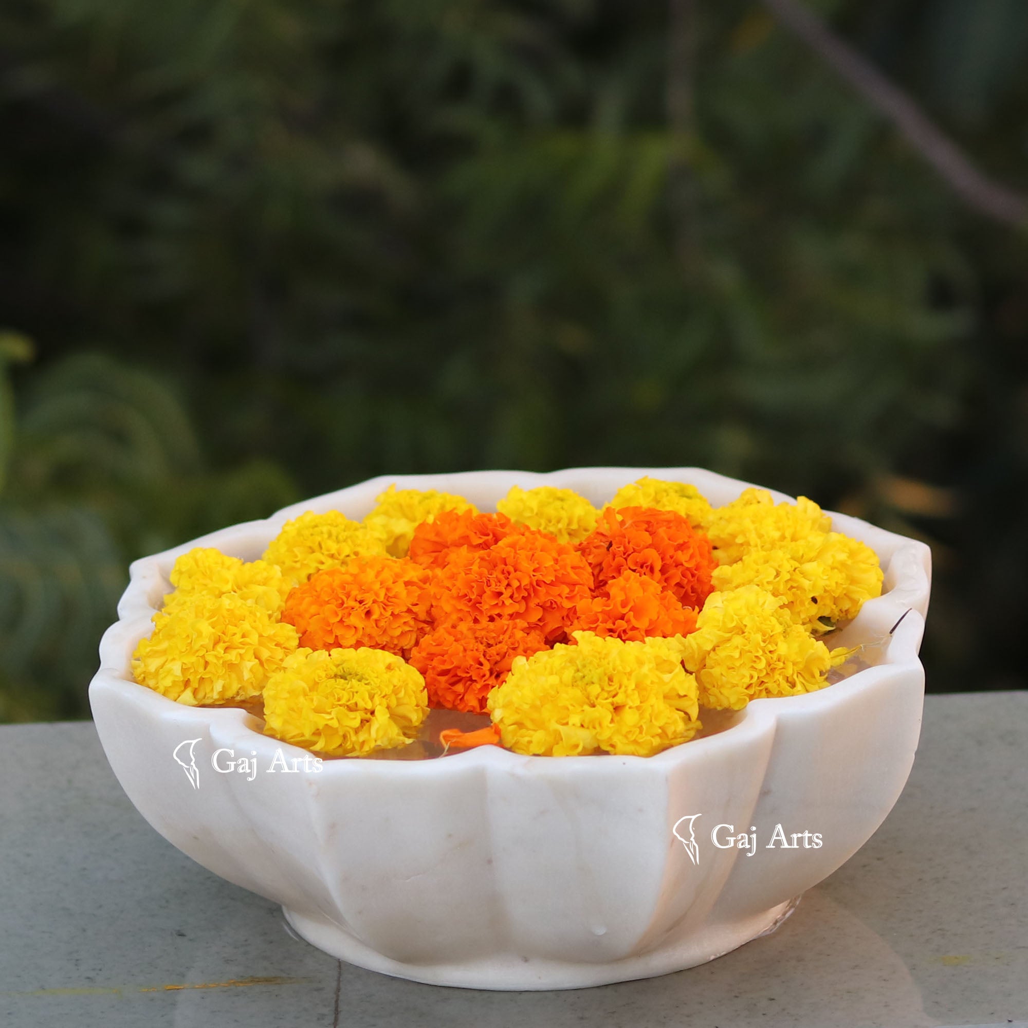 White Marble Handcrafted Floral Bowl | 12 Inch