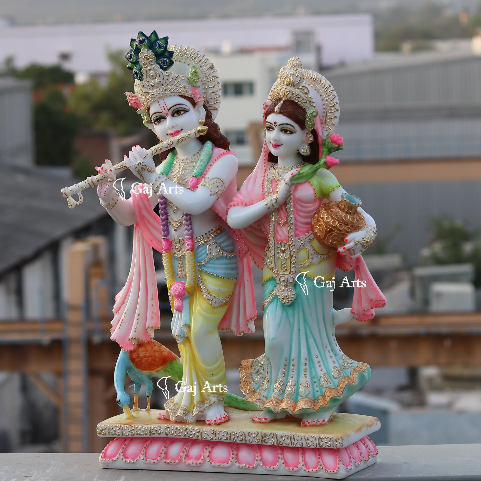 White Marble Ethiopia Radha Krishna Jodi Idol | 27 Inch
